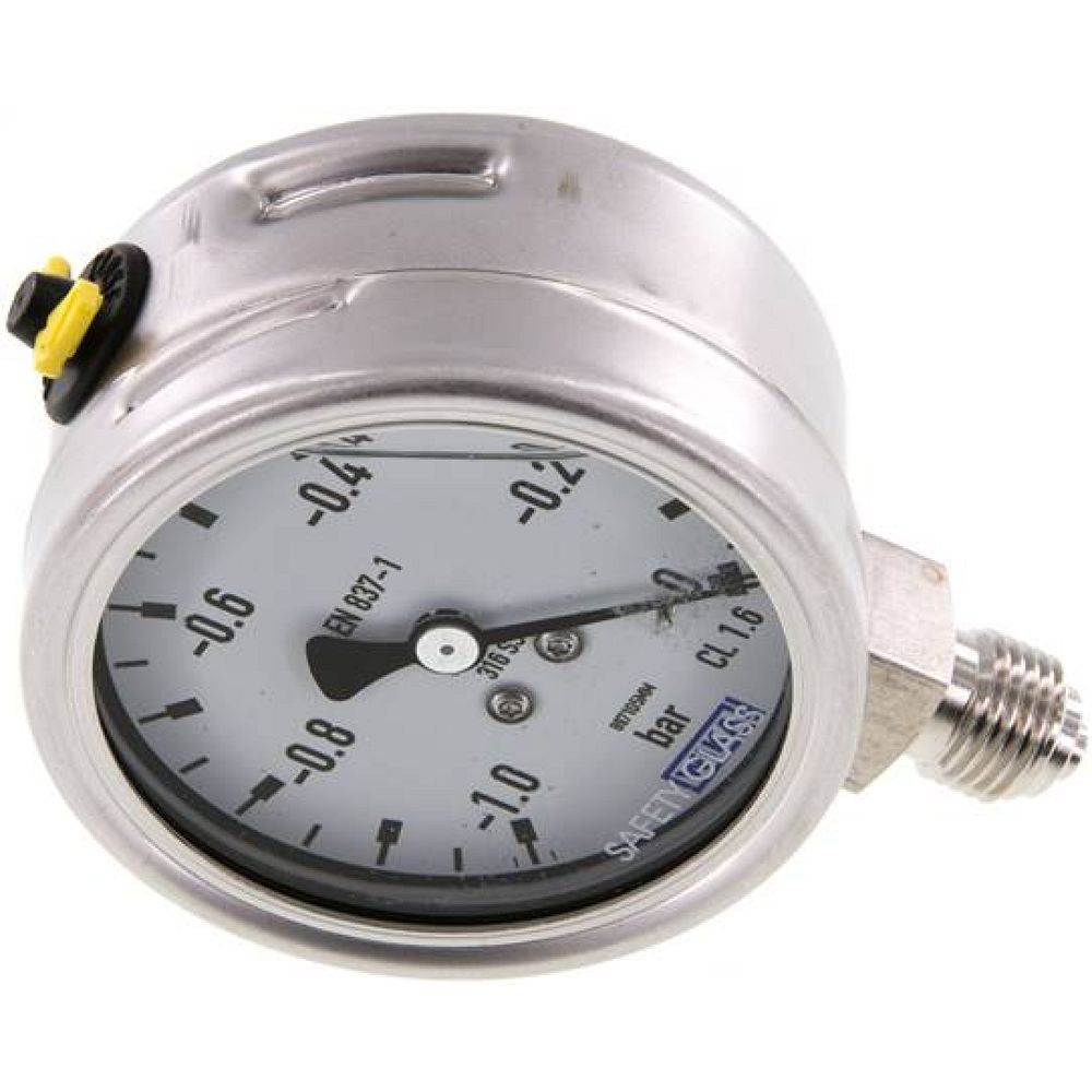 Wika MS -163 GLY ES Chemie-Glycerin-Manometer senkrecht, 63mm, -1 bis 0 bar