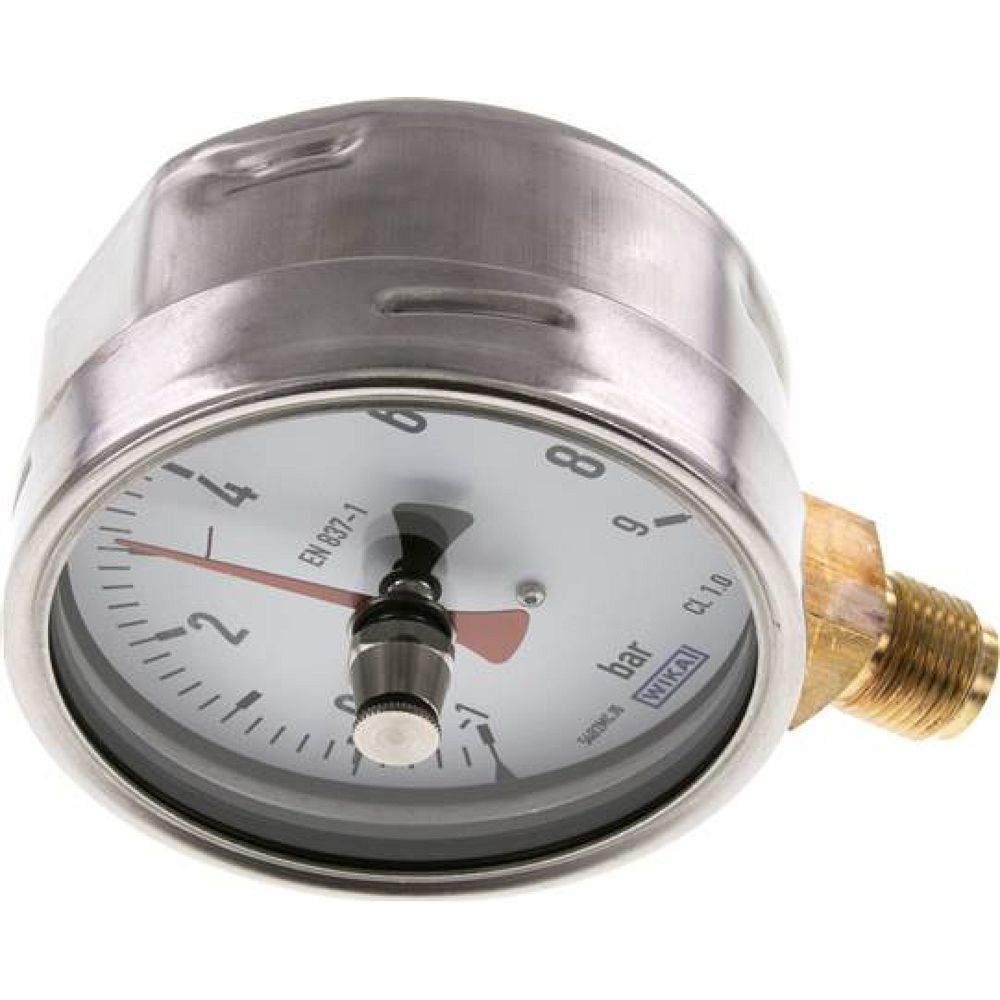 Wika MS -19100 CR-SZ Manometer senkrecht (CrNi/Ms), 100mm, -1 bis 9 bar
