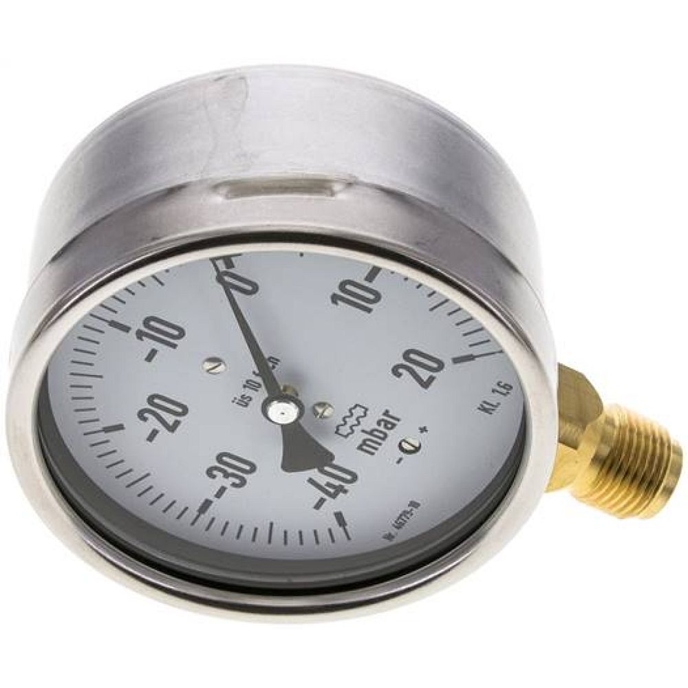 MS -4020100 MB10CR Manometer senkrecht 100mm, -0,04 bar bis 0,02 bar mbar, G 1/2"