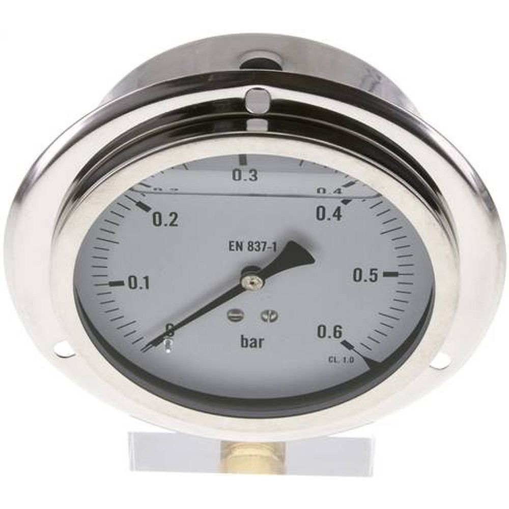 MSE 06100 GLY CRE Glycerin-Einbaumanometer,Frontring, 100mm, 0-0,6 bar