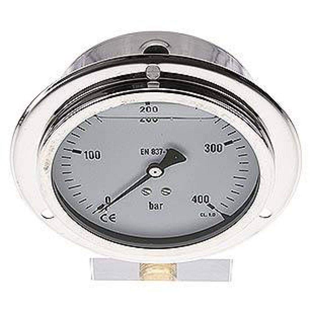 MSE 400100 GLY CRE Glycerin-Einbaumanometer,Frontring, 100mm, 0-400 bar