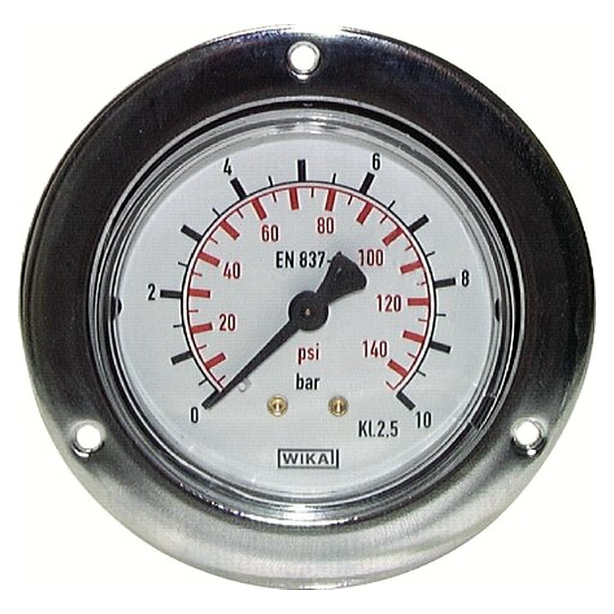 Panel mounting pressure gauge, with front ring, G 1/4", 63 mm, 0 - 60 bar, black steel