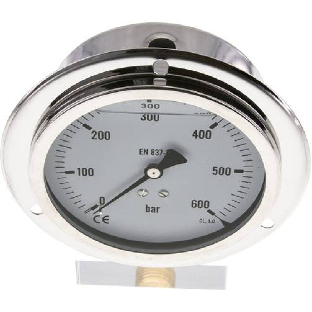 MSE 600100 GLY CRE Glycerin-Einbaumanometer,Frontring, 100mm, 0-600 bar
