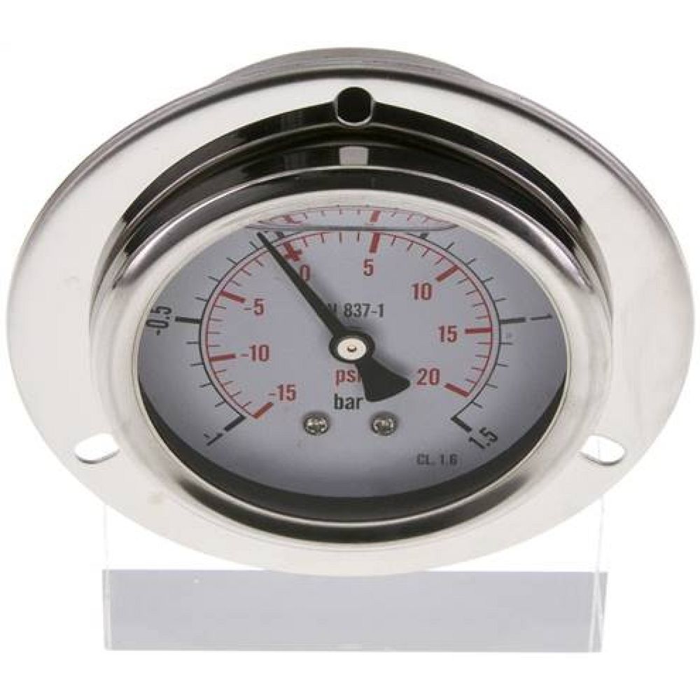 MSE -11,563 GLY CRE Glycerin-Einbaumanometer,Frontring, 63mm, -1 bis 1,5 bar