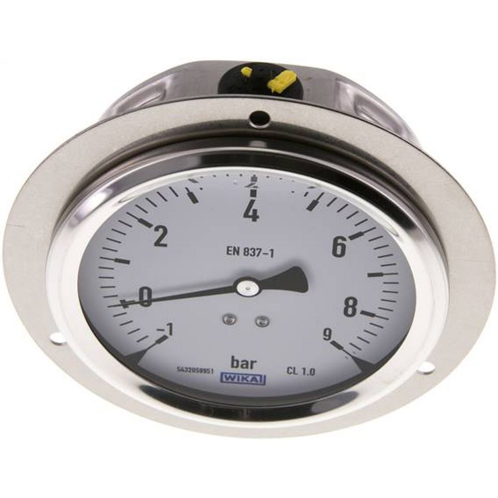 Wika MSE -19100 GLY CR Glycerin-Einbaumanometer,Frontring, 100mm, -1 bis 9 bar