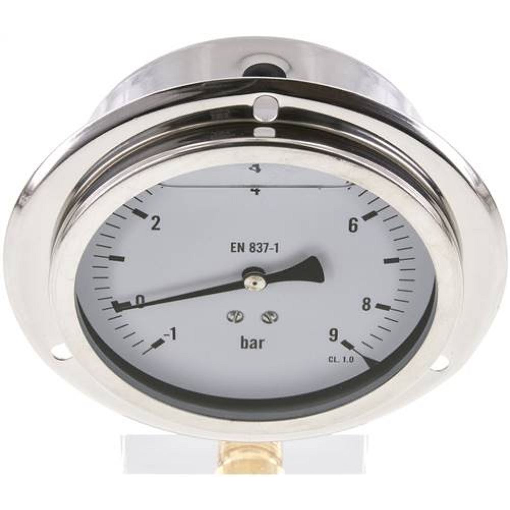 MSE -19100 GLY CRE Glycerin-Einbaumanometer,Frontring, 100mm, -1 bis 9 bar