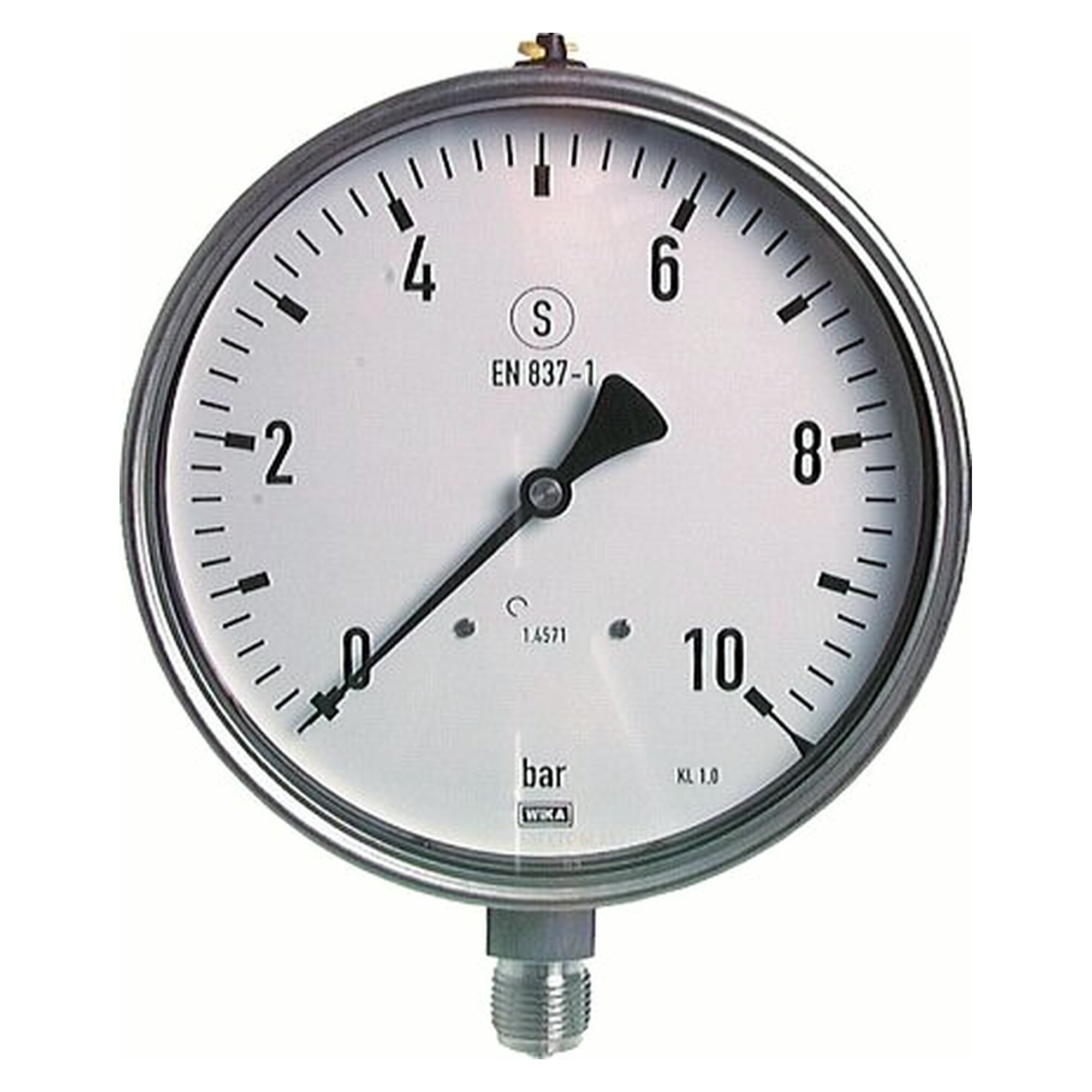 Safety pressure gauge, vertical version, G 1/2", 160 mm, 0 - 160 bar, 1.4301