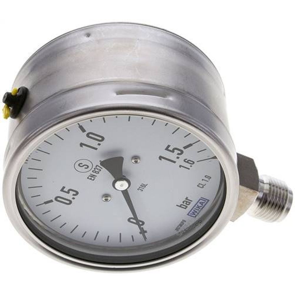 Wika MSS 1,6100 ES Sicherheits-Manometer senkrecht, 100mm, 0-1,6 bar