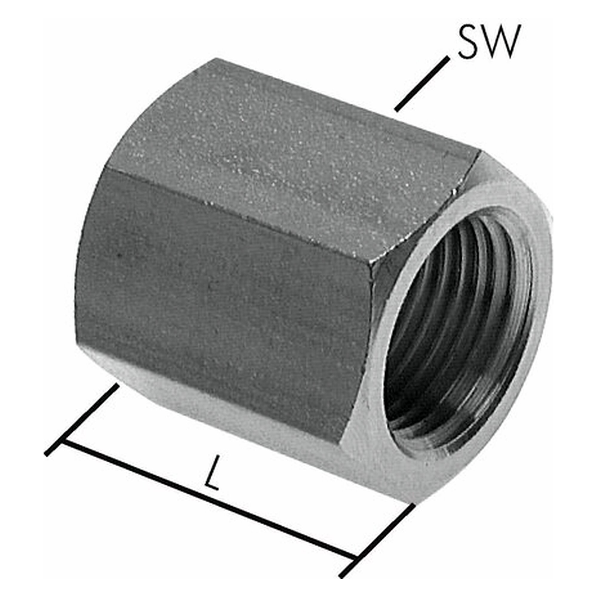 Muffe, Gewinde G 1-1/4", Länge 48 mm, PN 40 bar, Edelstahl 1.4571, Schlüsselweite 50 mm