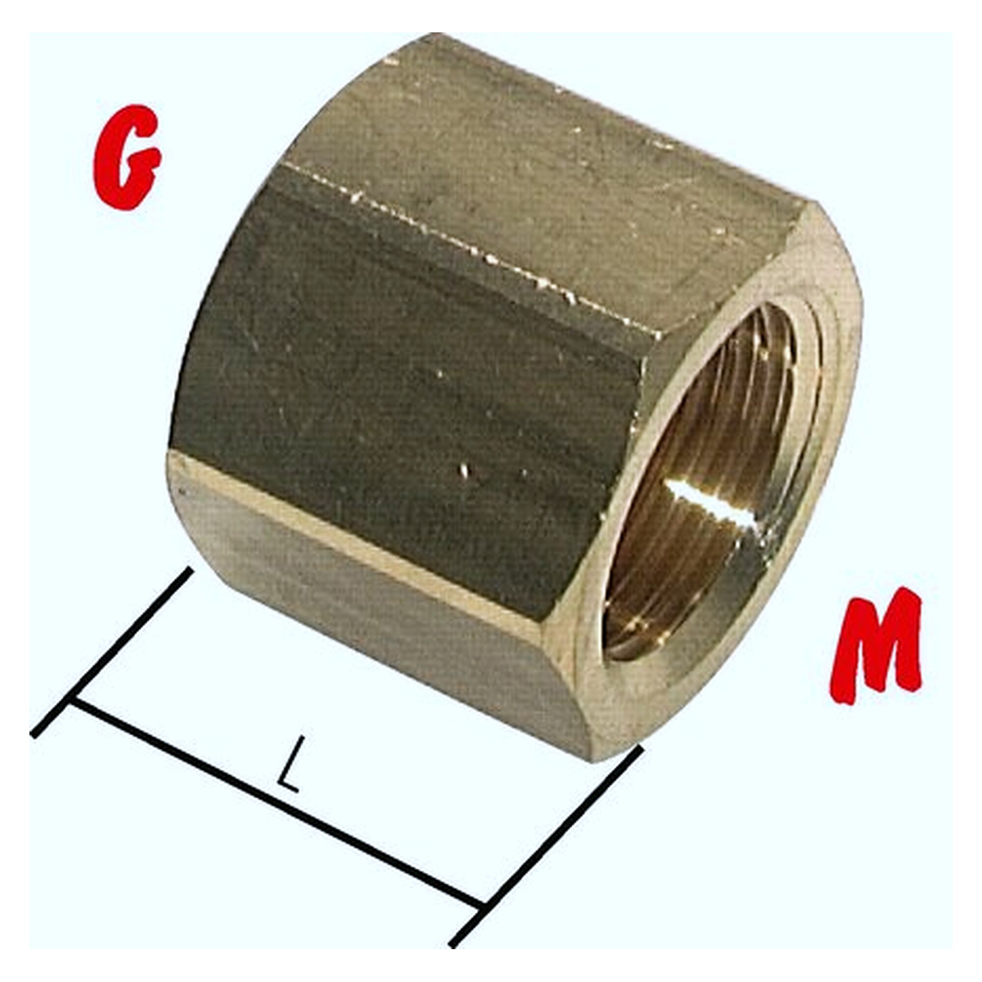 Socket, thread M 14x1.5, length 28 mm, brass, width across flats 32 mm