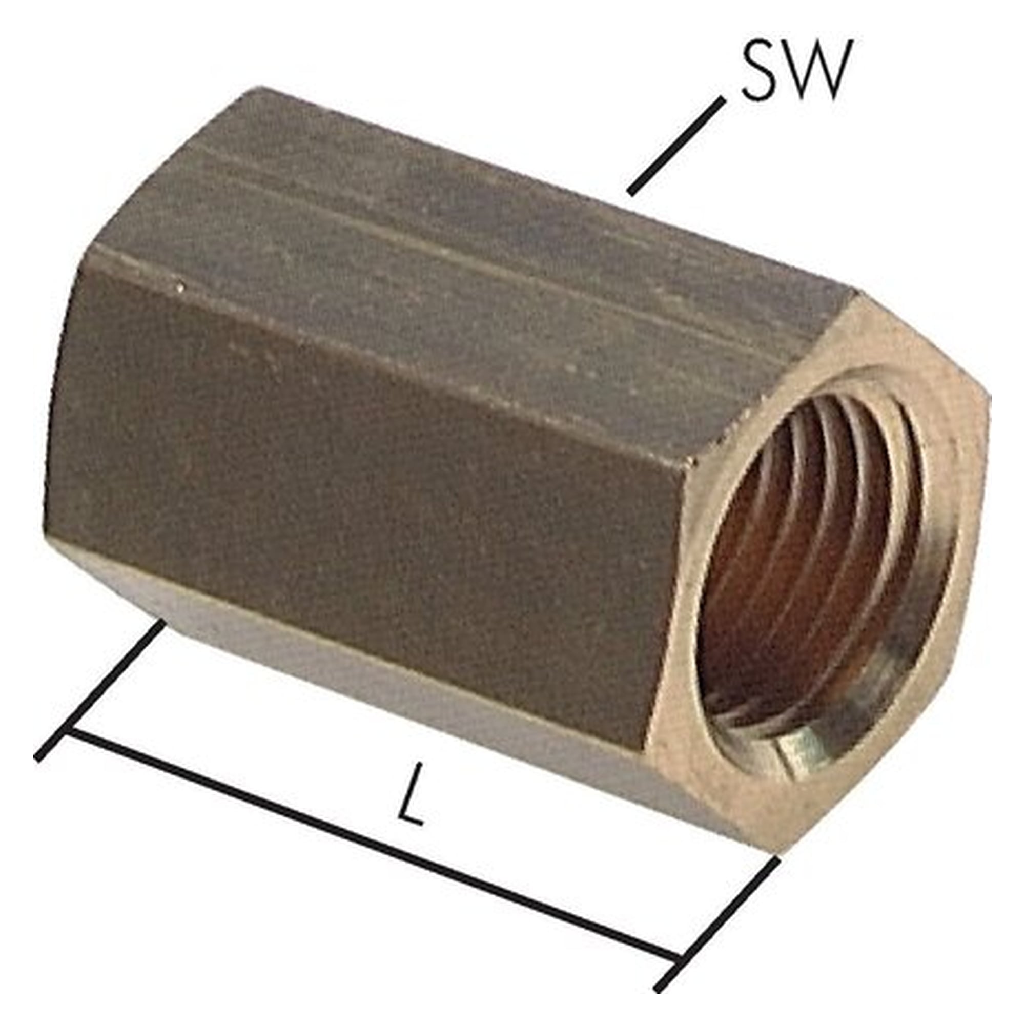 Socket, thread G 1/4", length 26 mm, PN 16 bar, brass, width across flats 17 mm