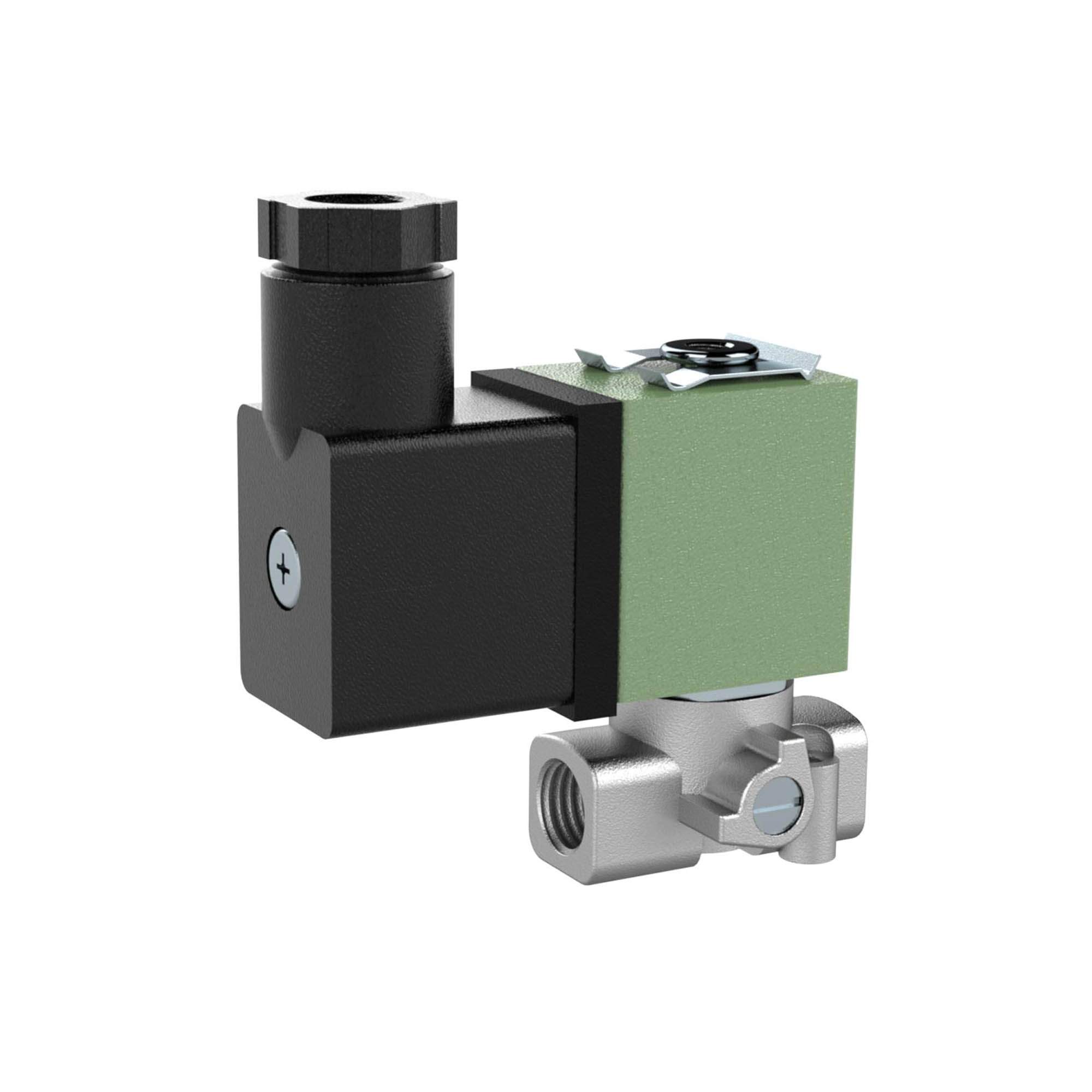 3/2-way solenoid valve stainless steel, NC, 24 V DC, FPM, G 1/8 - Riegler 158094