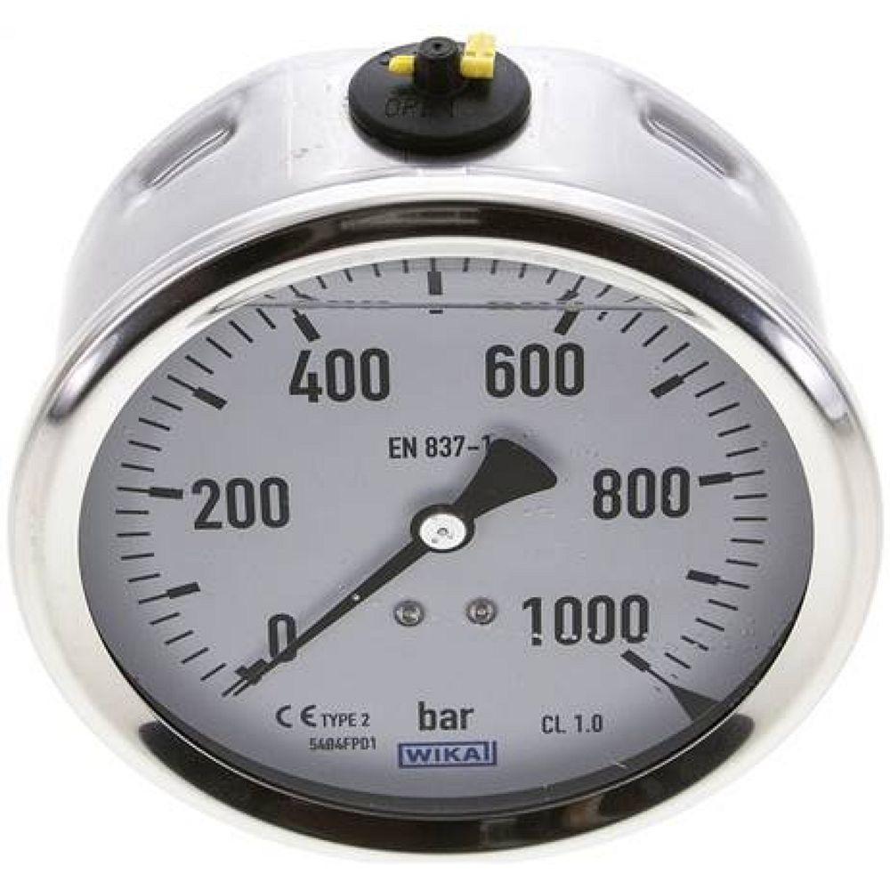 Wika MW 1000100 GLY CR Glycerin-Manometer waagerecht (CrNi/Ms),100mm, 0-1000bar