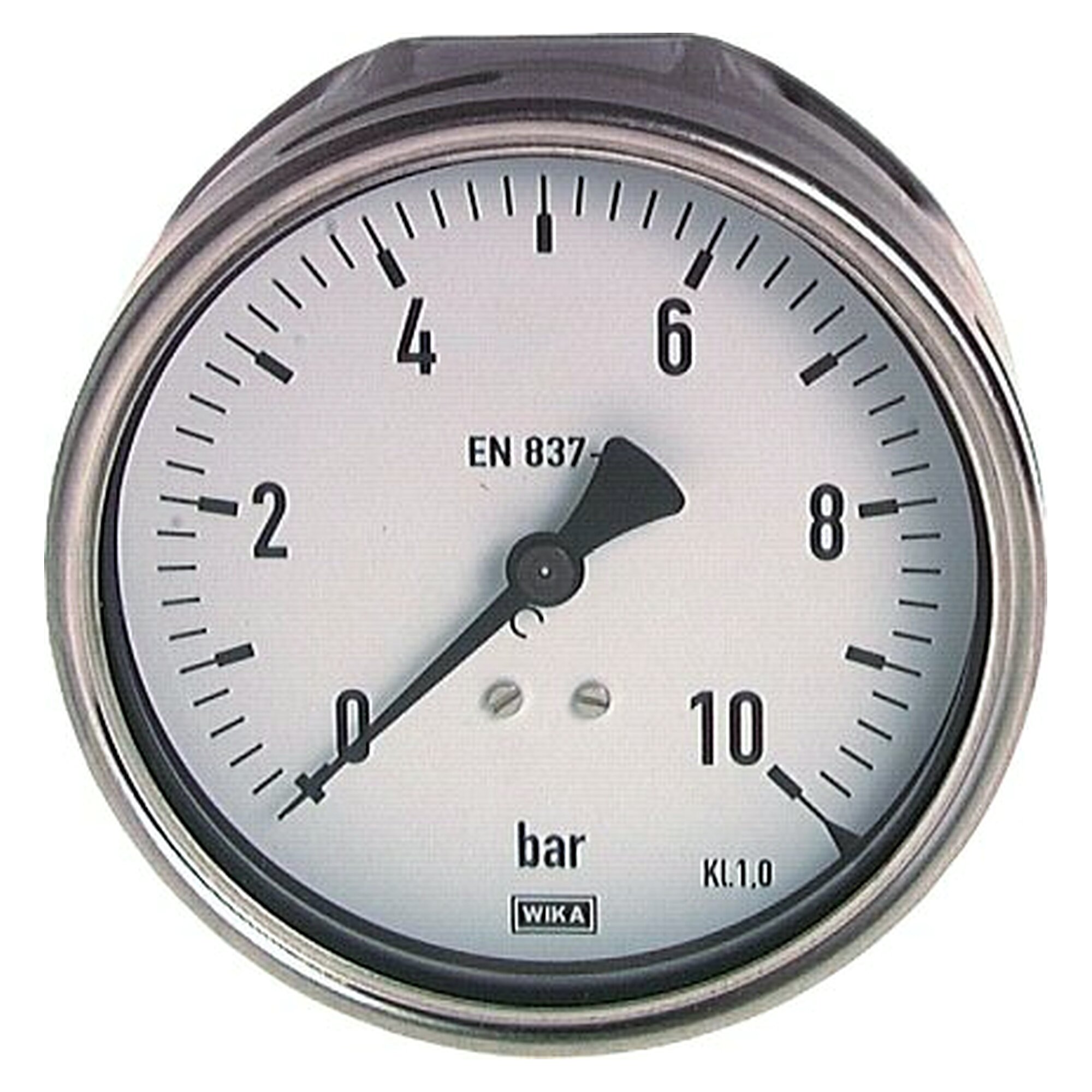 Manometer, waagerechte Ausführung, G 1/2", 100 mm, 0 - 2,5 bar, 1.4301, Genauigkeitsklasse 1