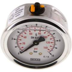 Wika MW 1063 GLY CR-NPT Glycerin-Manometer waagerecht (CrNi/Ms),63mm, 0-10bar