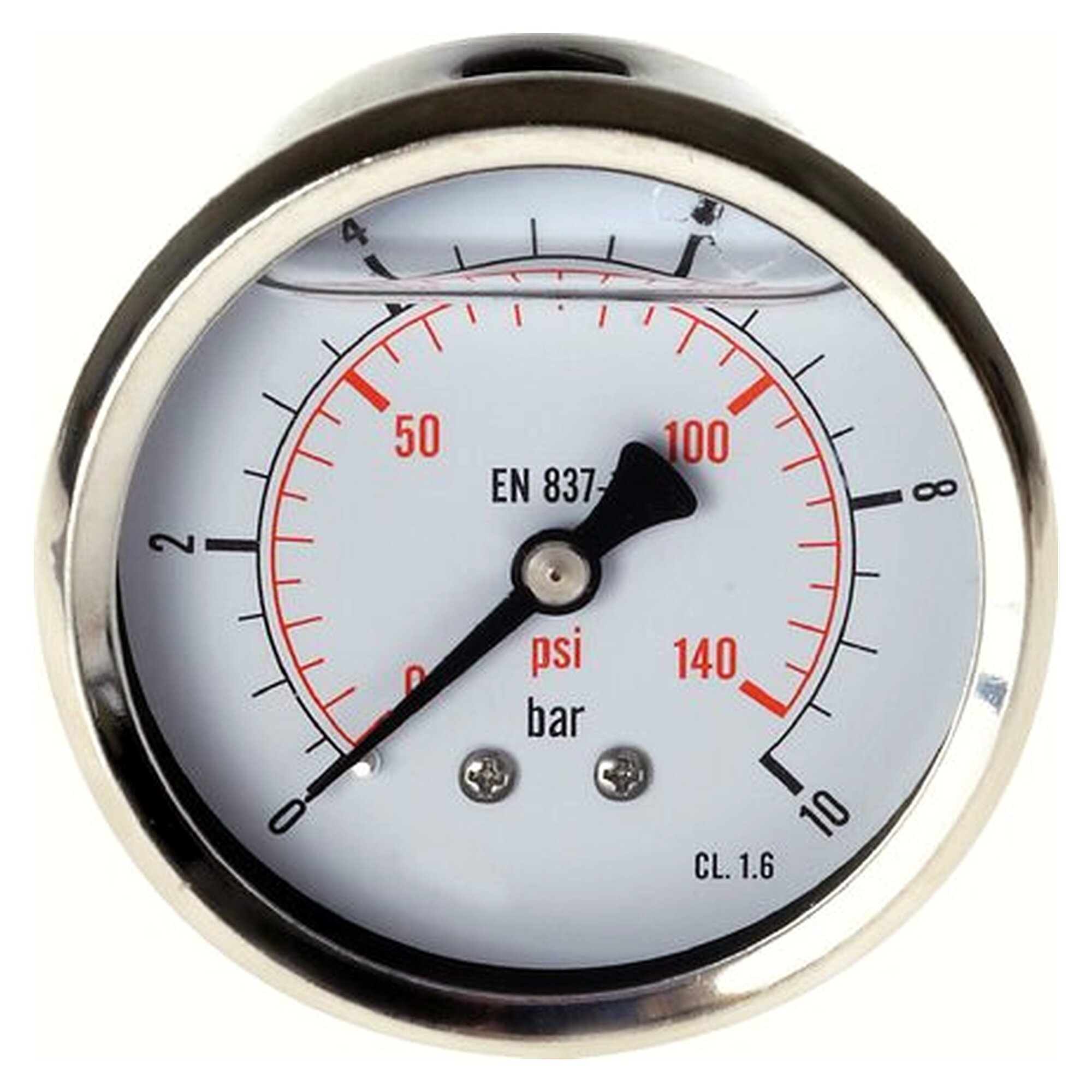 Glycerine filled pressure gauge, horizontal version, G 1/4", 63 mm, 0 - 160 bar