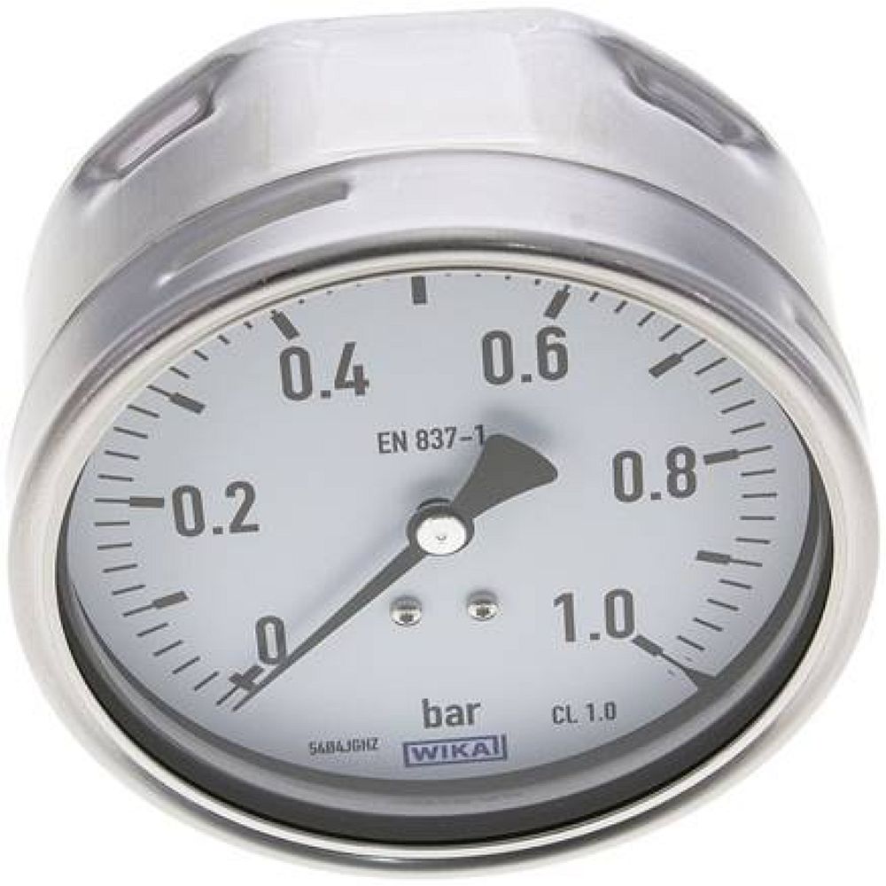 Wika MW 1100 CR Manometer waagerecht (CrNi/Ms), 100mm, 0-1 bar
