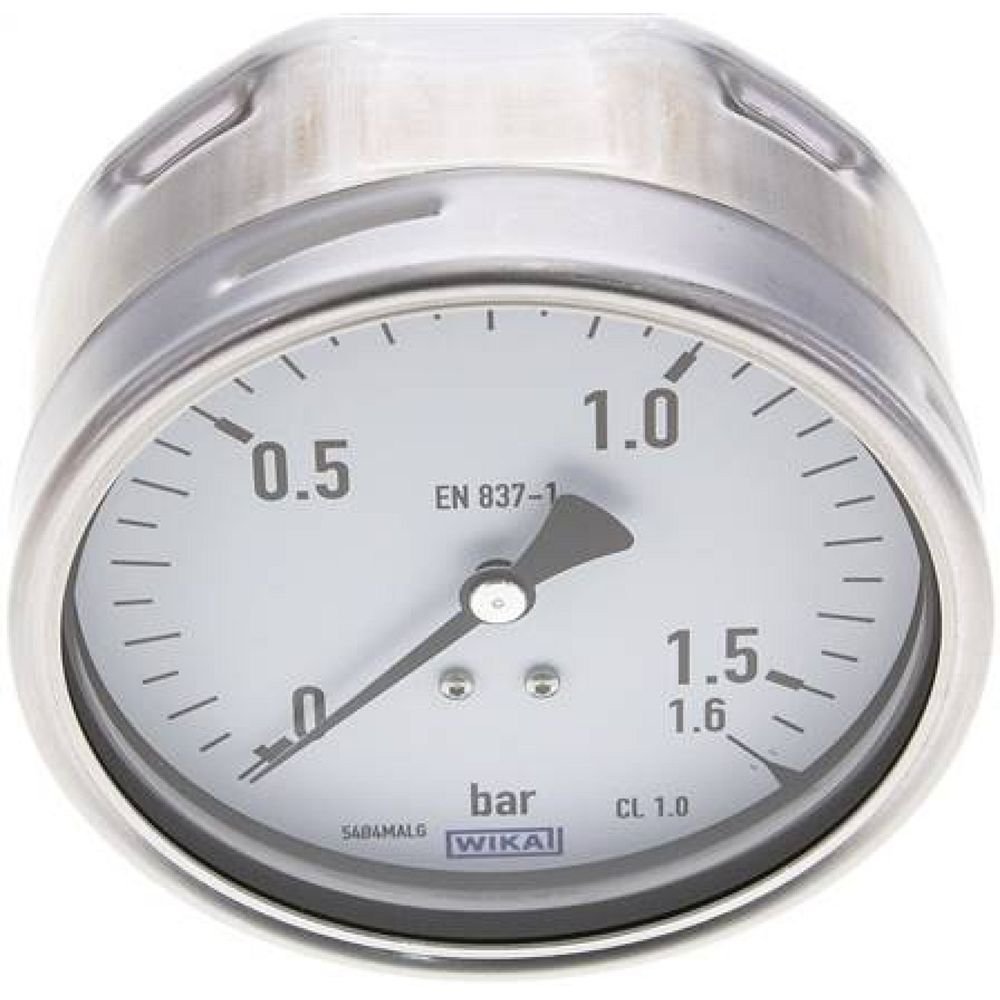 Wika MW 1,6100 CR Manometer waagerecht (CrNi/Ms), 100mm, 0-1,6 bar