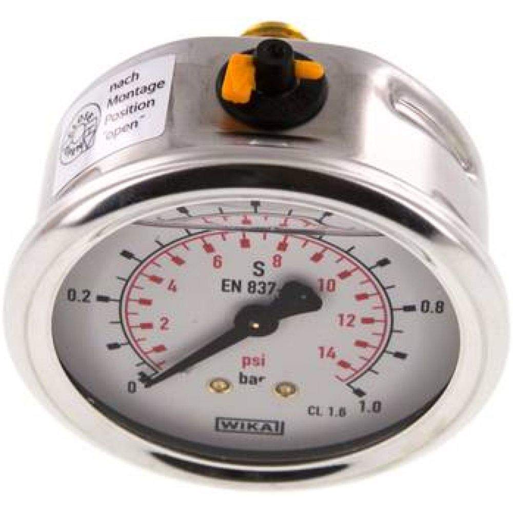 Wika MW 163 GLY CR Glycerin-Manometer waagerecht (CrNi/Ms),63mm, 0-1bar