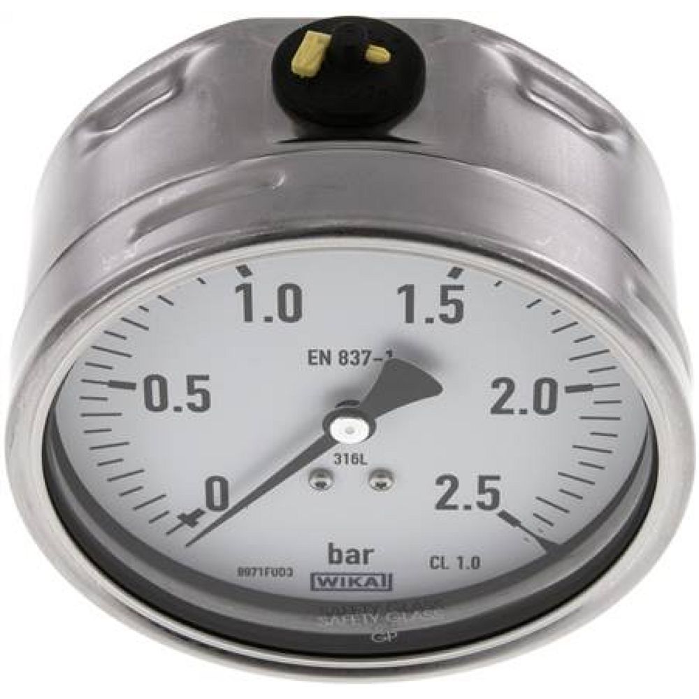 Wika MW 2,5100 ES Chemie-Manometer waagerecht, 100mm, 0-2,5 bar