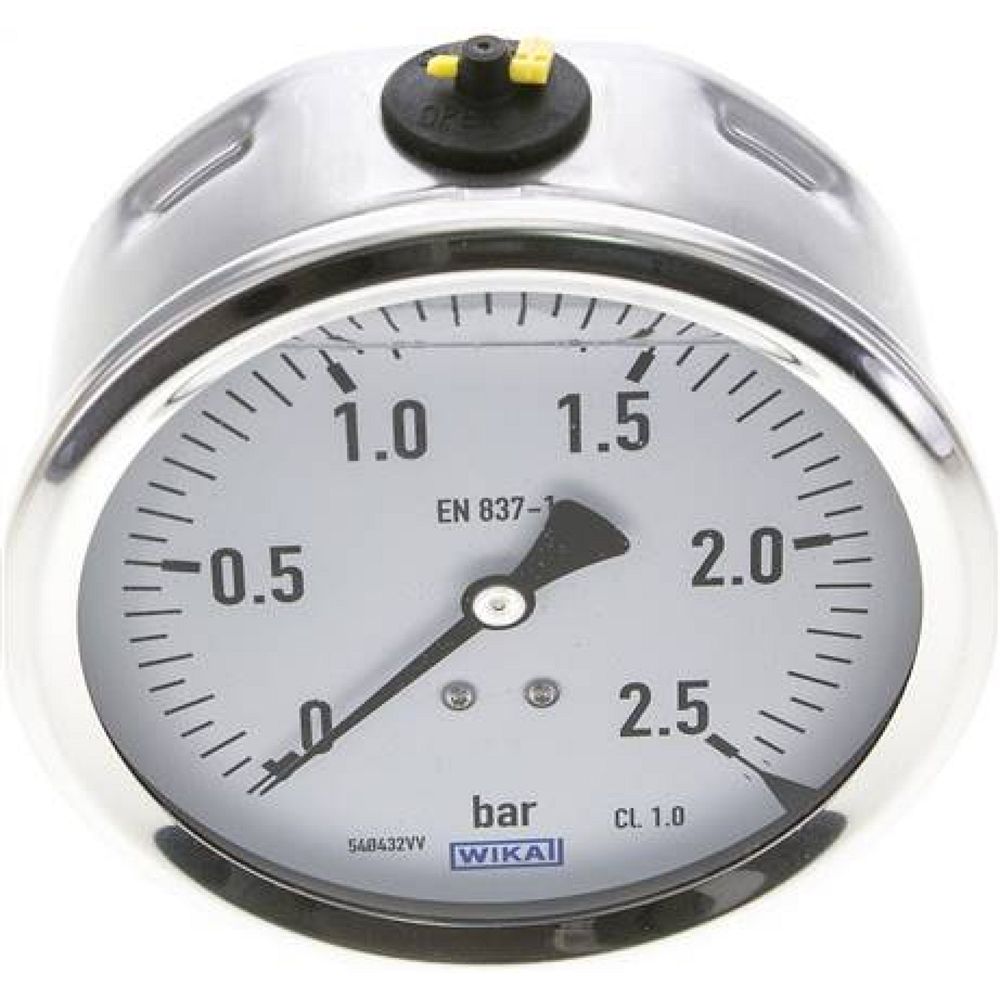 Wika MW 2,5100 GLY CR Glycerin-Manometer waagerecht (CrNi/Ms),100mm, 0-2,5bar