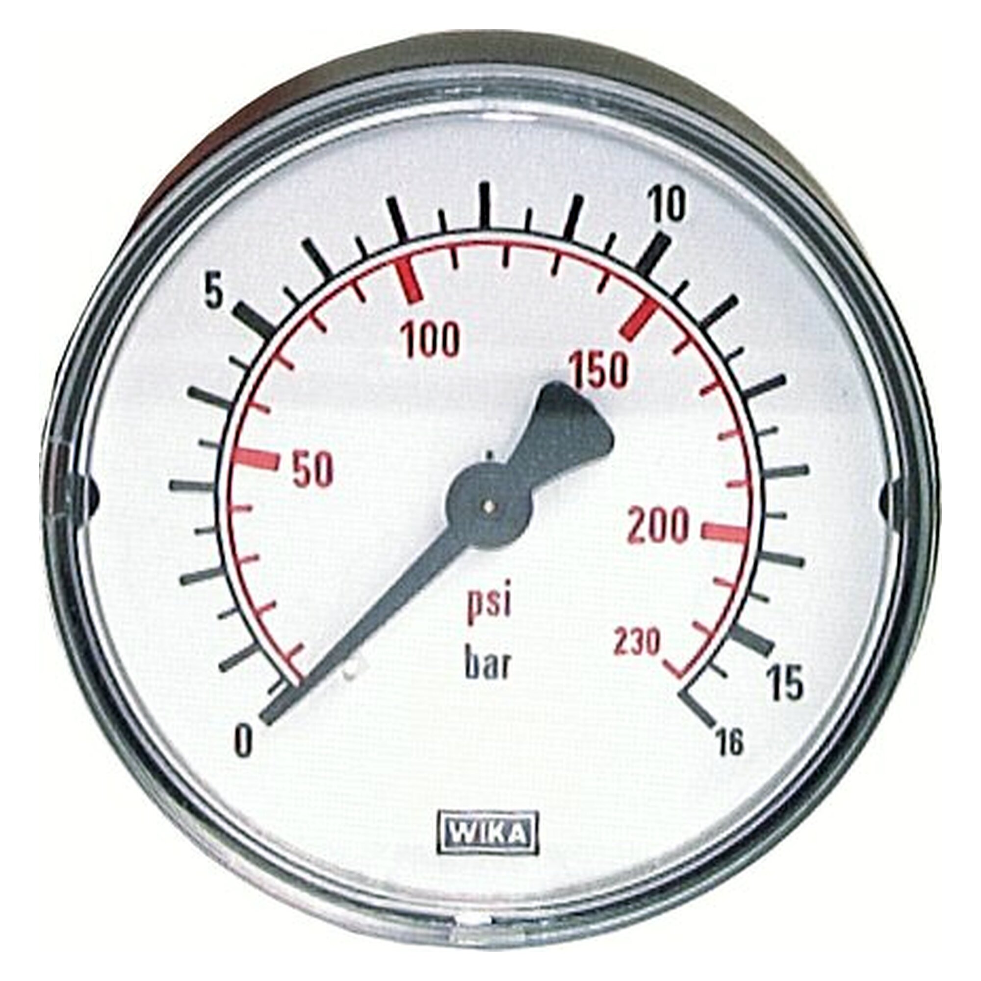 Pressure gauge, horizontal, Ø 50 mm, 0 - 1 bar, G 1/4", sheet steel case class 1,6