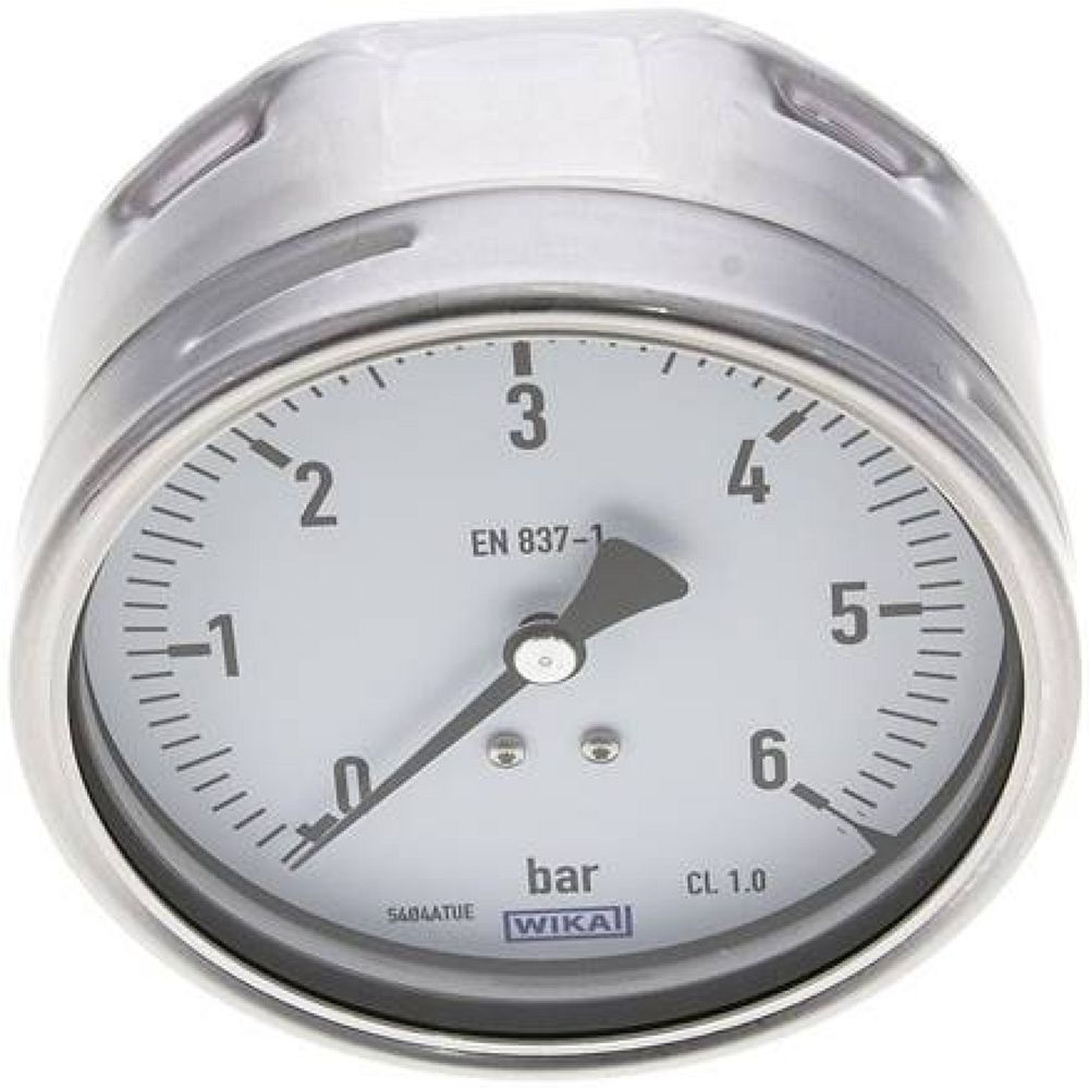 Wika MW 6100 CR Manometer waagerecht (CrNi/Ms), 100mm, 0-6 bar
