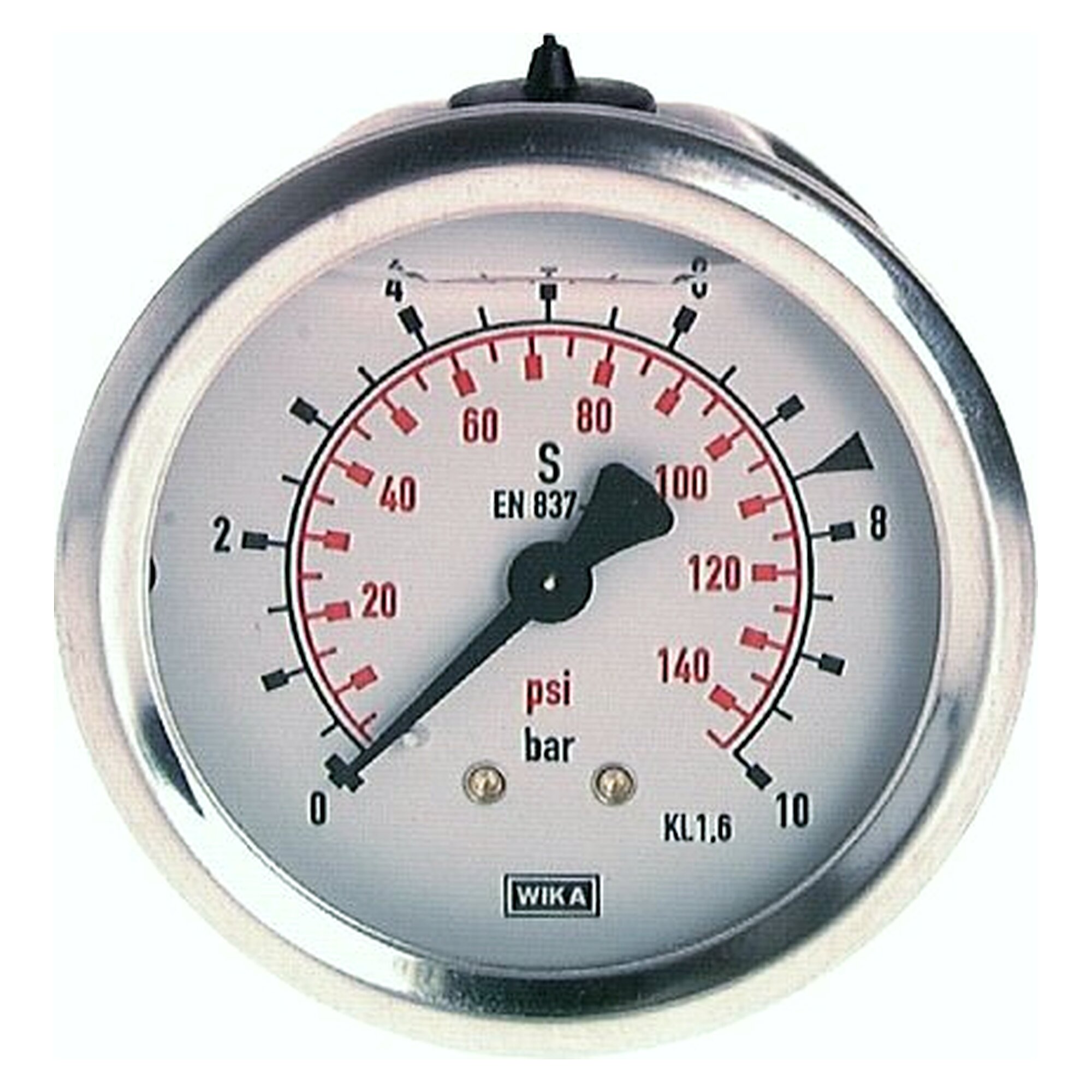 Glycerin-Manometer, waagerechte Ausführung, G 1/4", 63 mm, 0 - 1 bar, 1.4301