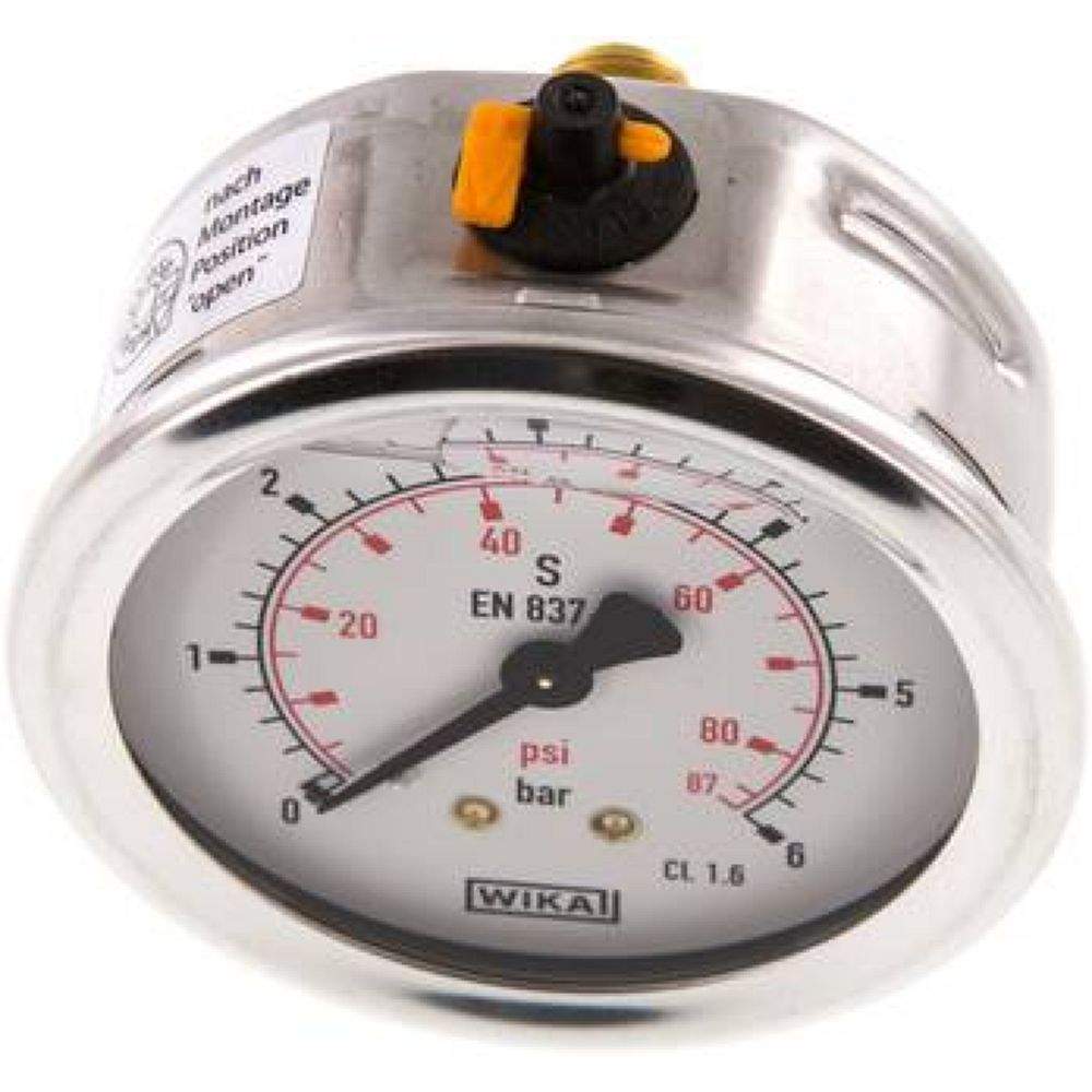 Wika MW 663 GLY CR Glycerin-Manometer waagerecht (CrNi/Ms),63mm, 0-6bar