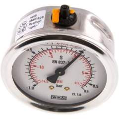 Wika MW -10,663 GLY CR Glycerin-Manometer waagerecht (CrNi/Ms),63mm, -1 bis 0,6bar