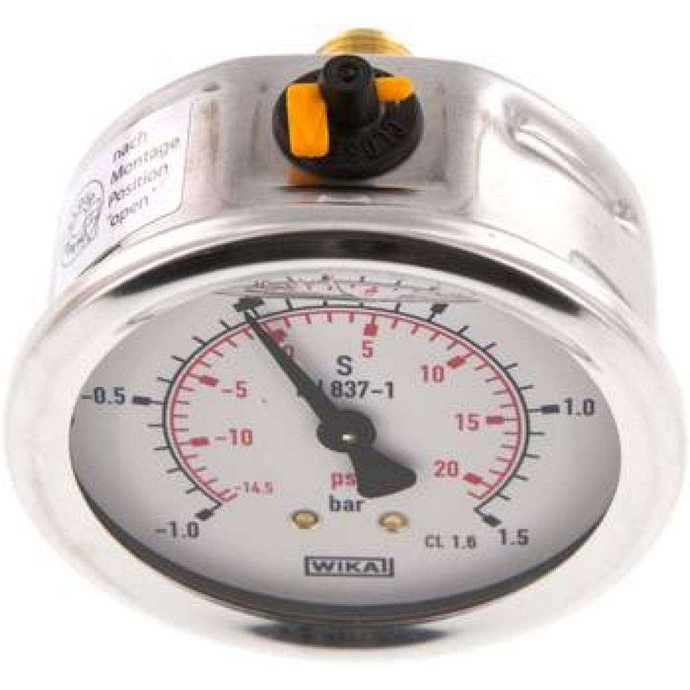 Wika MW -11,563 GLY CR Glycerin-Manometer waagerecht (CrNi/Ms),63mm, -1 bis 1,5bar