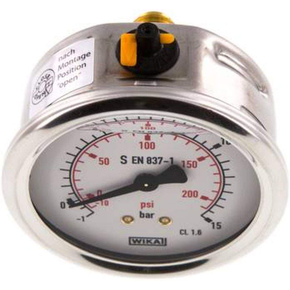Wika MW -11563 GLY CR Glycerin-Manometer waagerecht (CrNi/Ms),63mm, -1 bis 15bar