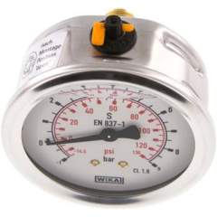 Wika MW -1963 GLY CR Glycerin-Manometer waagerecht (CrNi/Ms),63mm, -1 bis 9bar