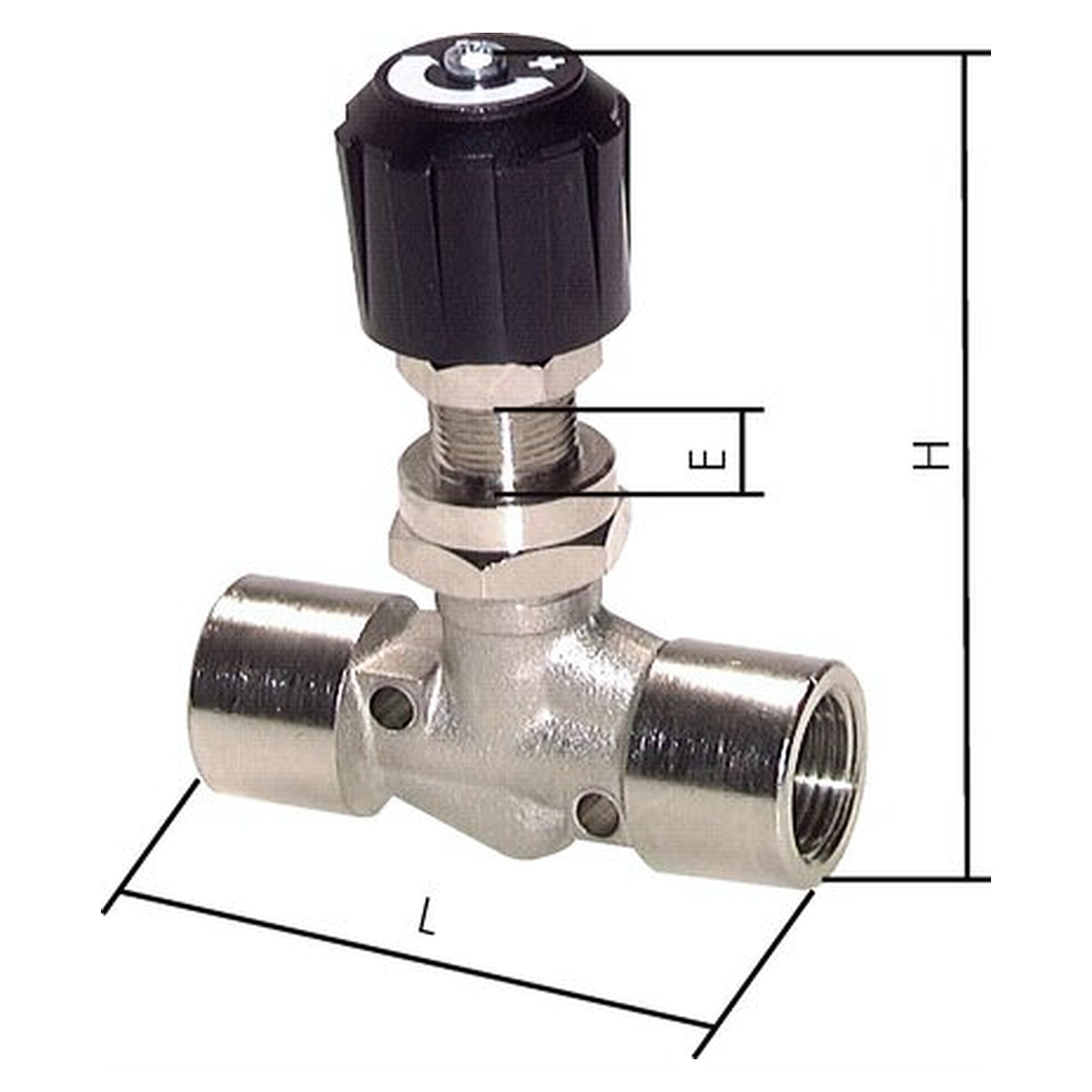 Nadel-Absperrventil, Messing vernickelt, G 1/4", PN 18, PN -0,9 bis 18 bar
