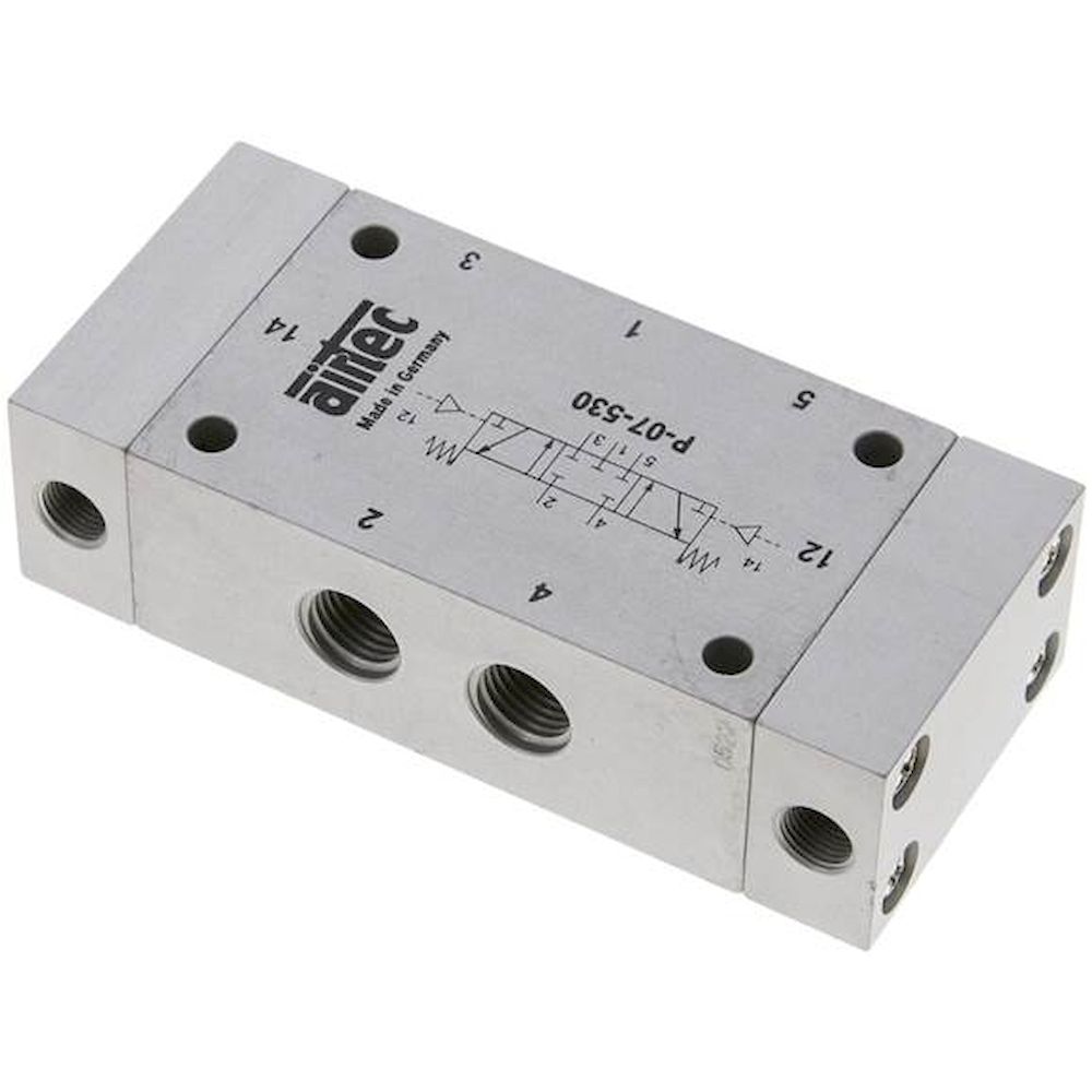 Airtec P-07-530. 5/3-way pneumatic valve, G 1/4", Centre position closed, Standard