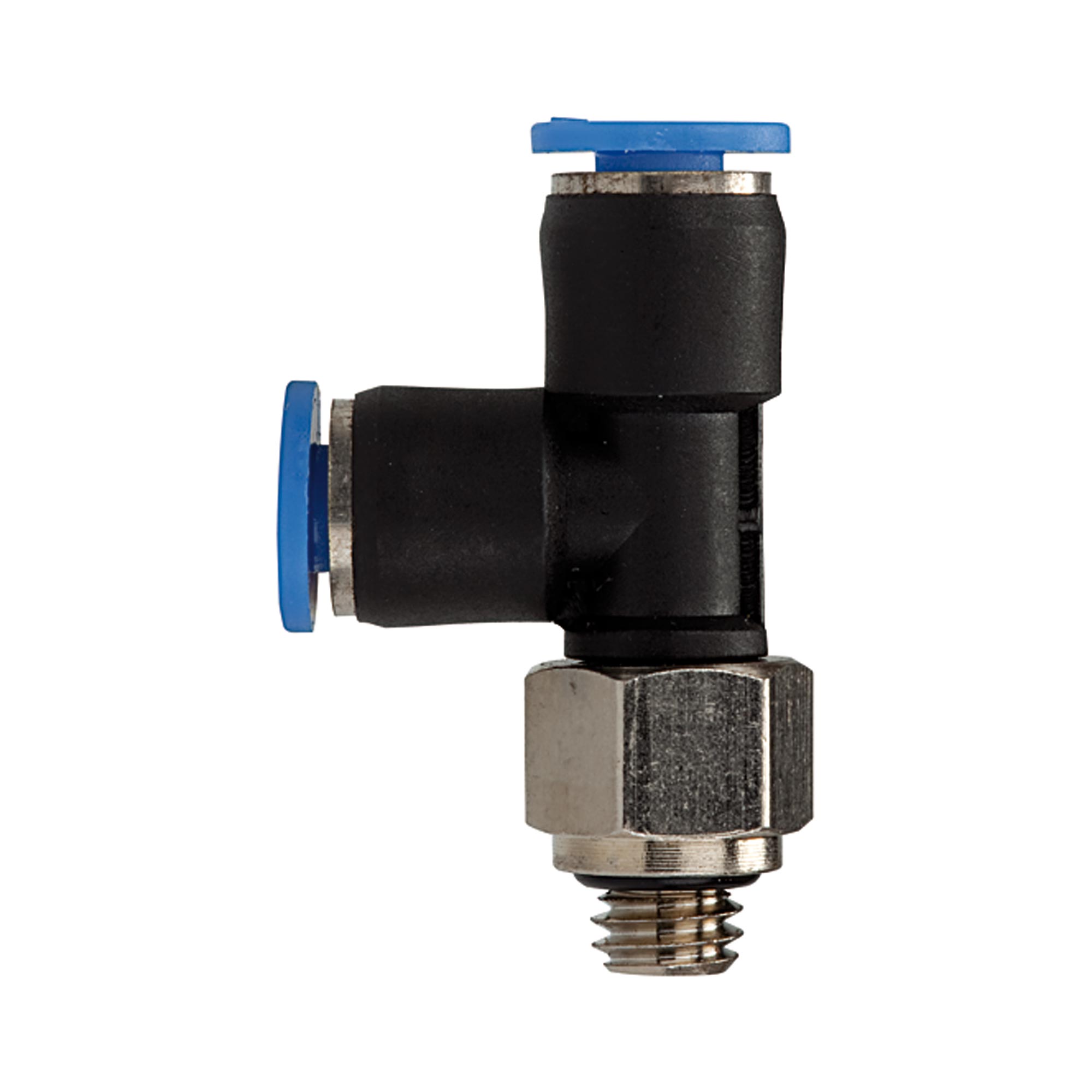 Push-in T-fitting »Blue Series« mini, L-shape, rotating, M5 - Riegler 109070