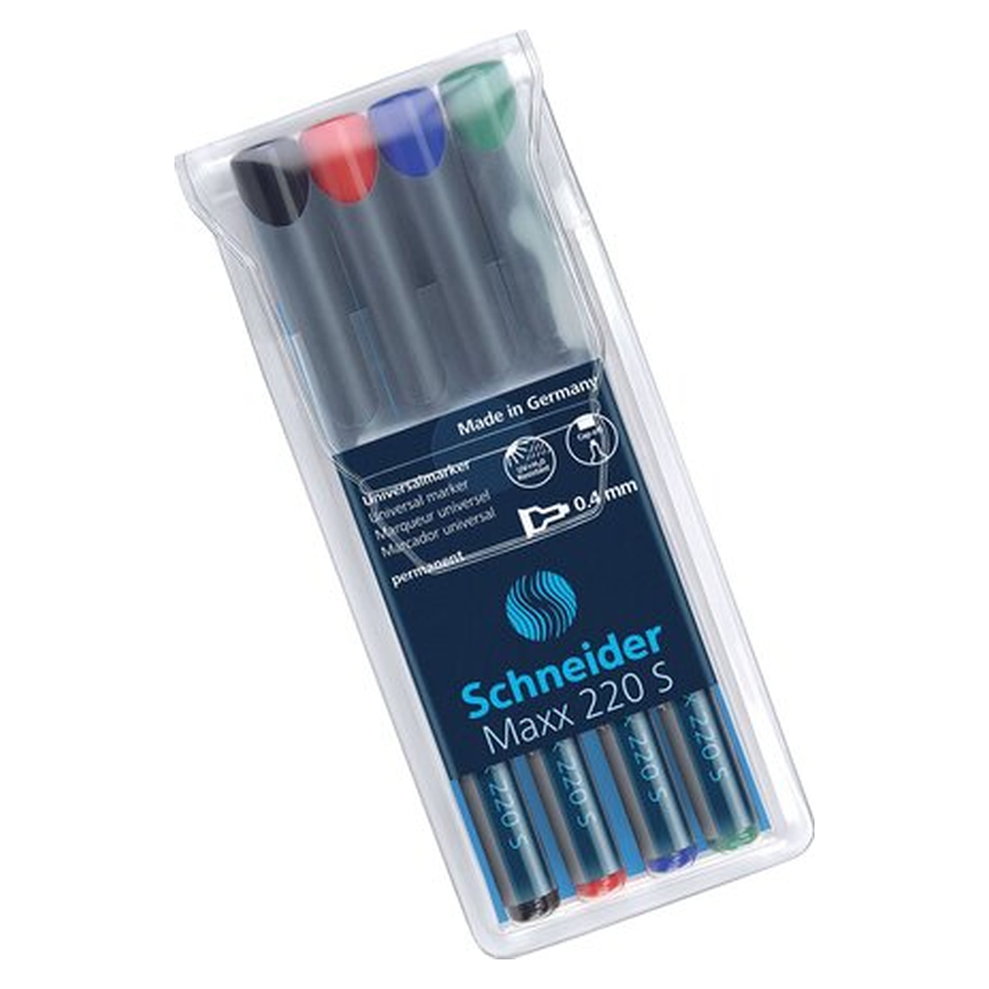 OHP-Permanentmarker, pack of 4 Set, Schneider, design pack of 4 Etui, 0,4