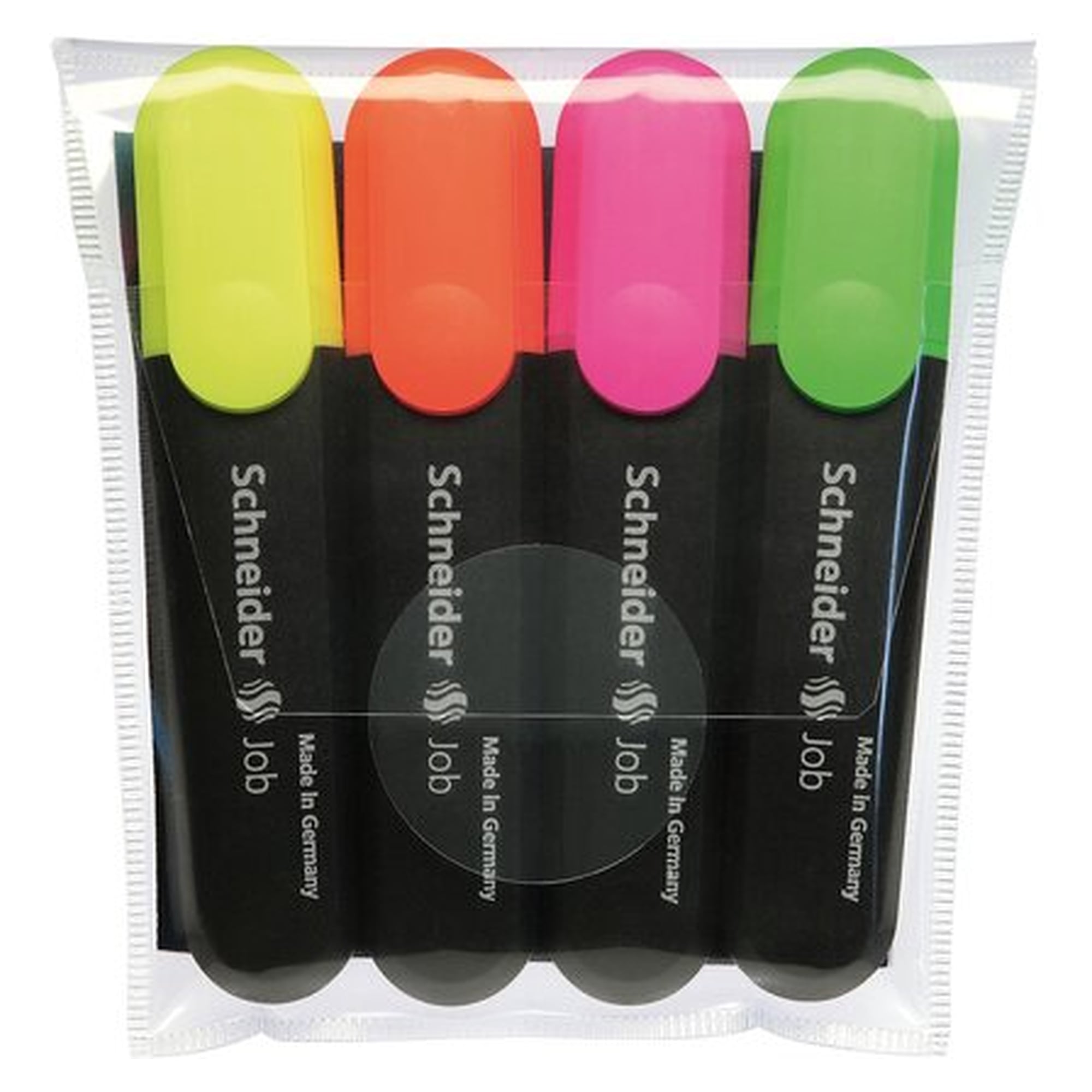 SCHNEIDER Textmarker JOB, gelb, grün, orange, pink, Ausführung 4er Set