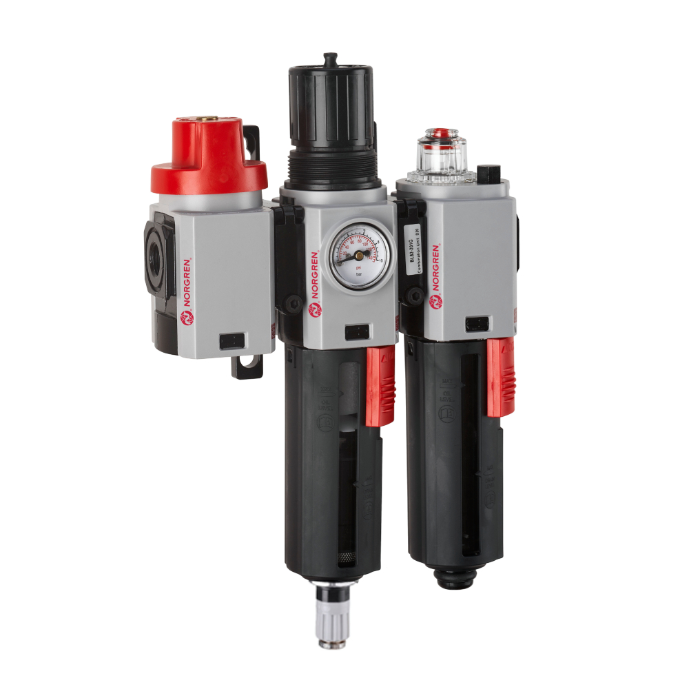 Excelon Plus filter/regulator and lubricator unit, 3/8 PTF, automatic drain, 0.3-10 bar, 40 µm - Norgren BL82-301A