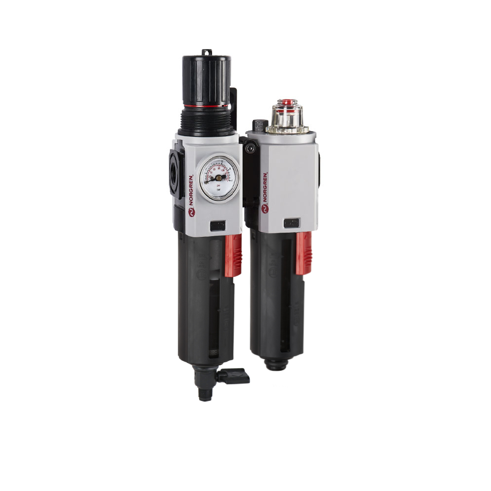 Wartungseinheit Excelon Plus aus Filterregler und Öler, G1/4, Ablass manuell, 0,3-10 bar, 40 µm - Norgren BL82-225G