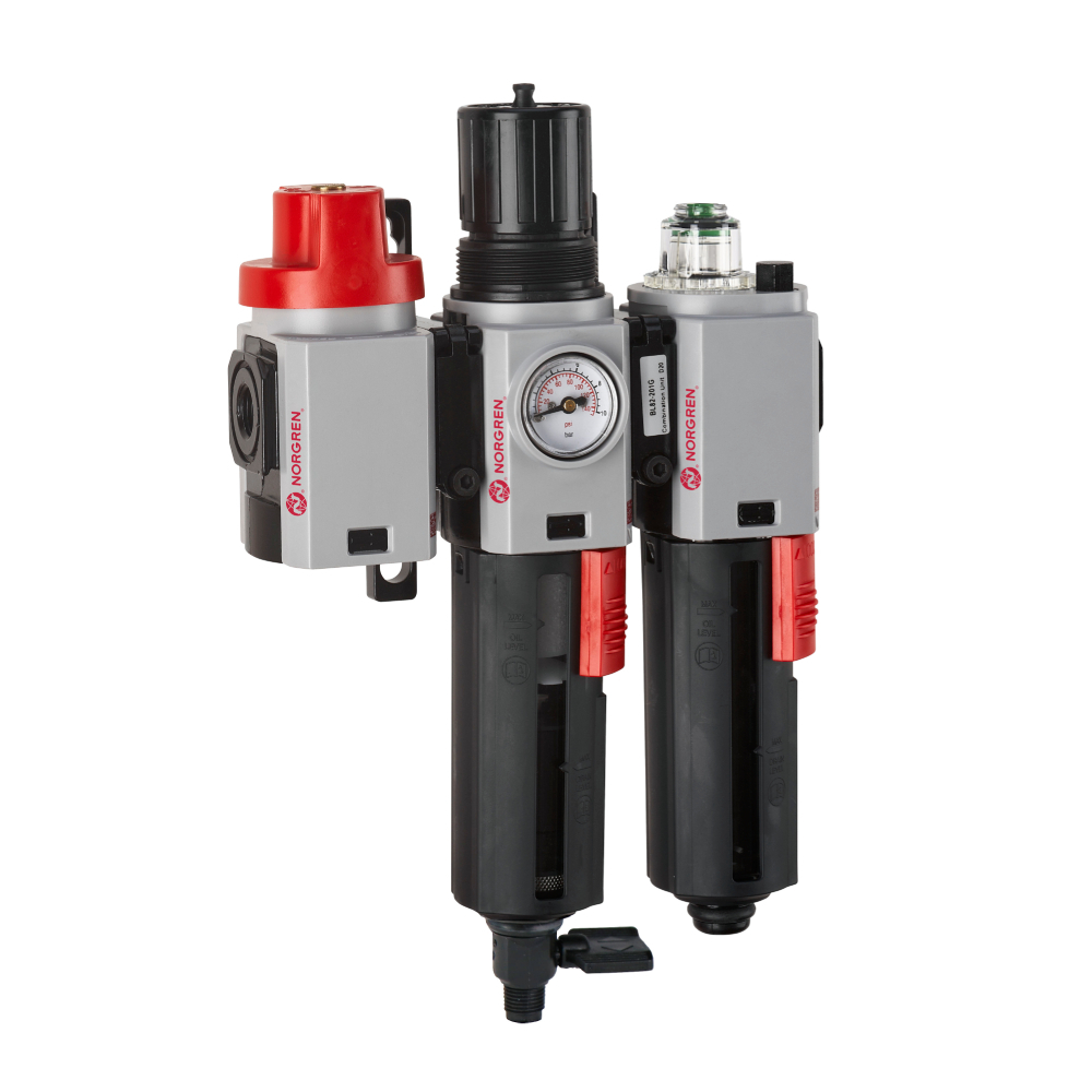 Excelon Plus filter/regulator and lubricator unit, G3/8, manual drain, 0.3-10 bar, 40 µm - Norgren BL82-331G