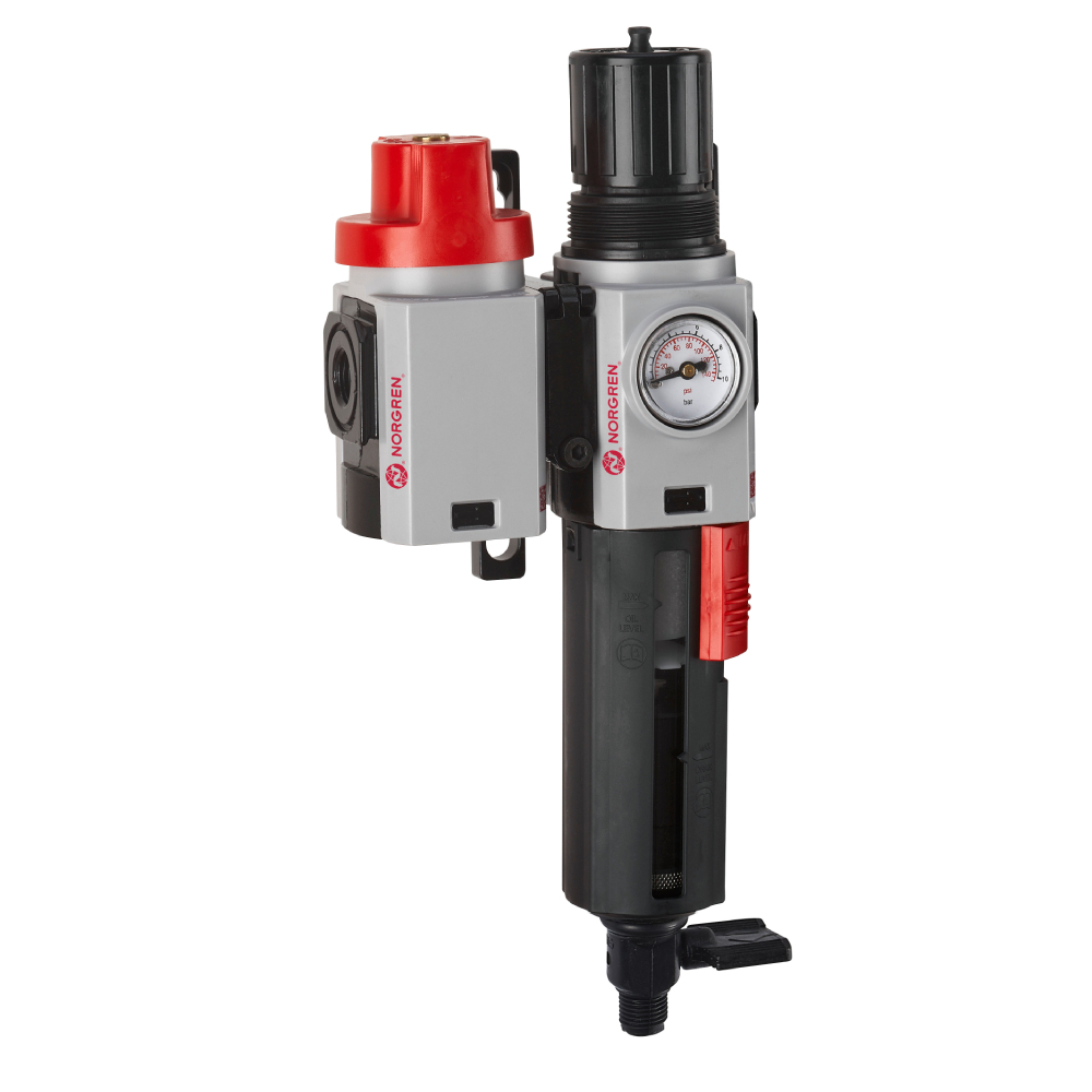 Excelon Plus filter/regulator and shut-off valve combination unit, 1/4 PTF, manual drain - Norgren TB82-221A