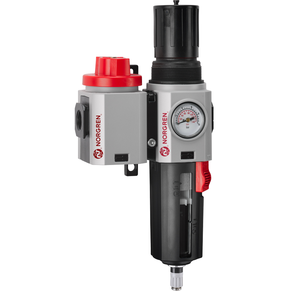 Excelon Plus filter/regulator and shut-off valve unit, 3/8 PTF, automatic drain, 0.3-10 bar, 40 µm - Norgren TB84-301A