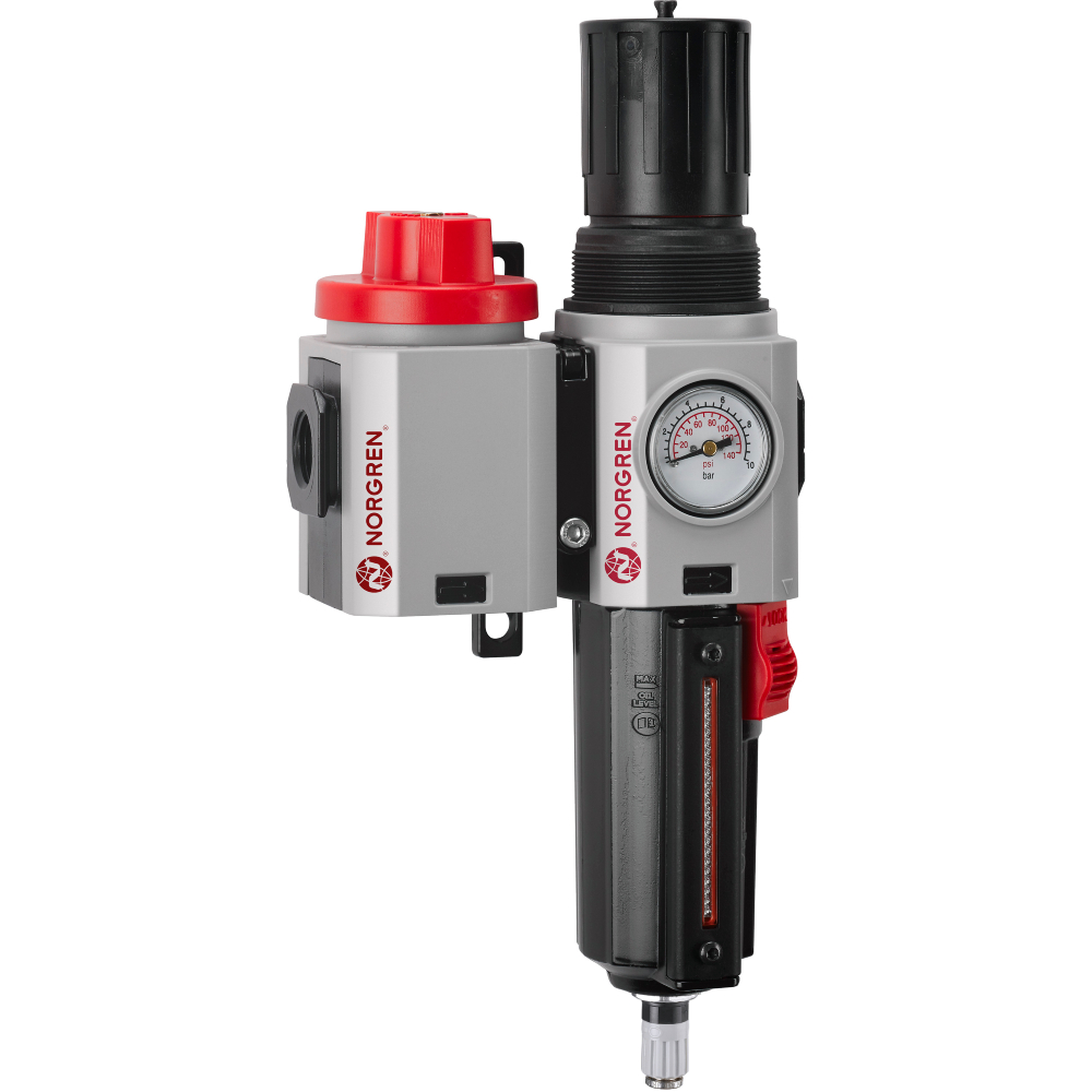 Excelon Plus filter/regulator and shut-off valve unit, 1/2 PTF, automatic drain, 0.3-10 bar, 40 µm - Norgren TB84-451A