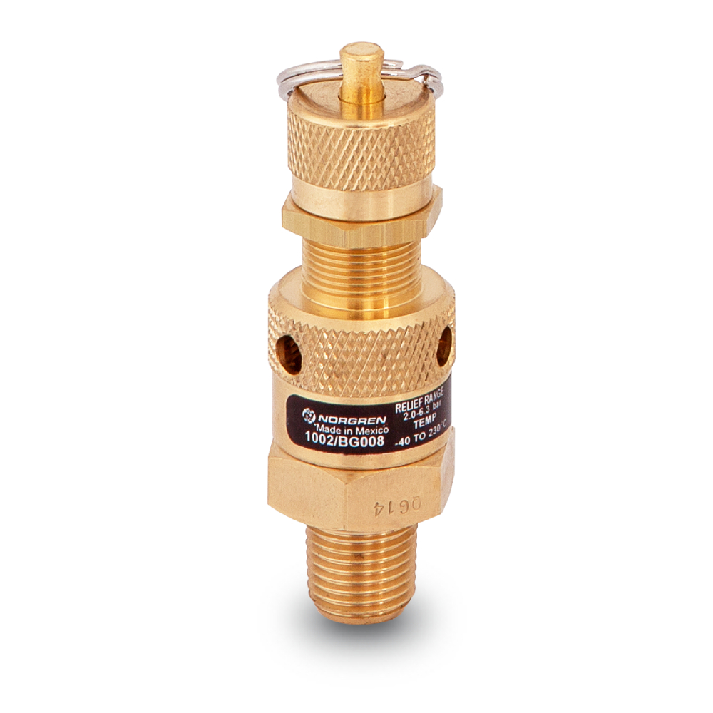 Pop type pressure relief valve, R1/4, 6.3-14 bar, with pull ring - Norgren 1002/BR008
