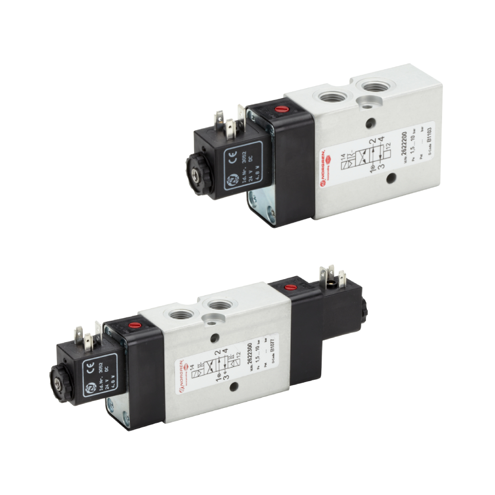In-Line Wegeventile Elektropneumatisch 4/2-Wegeventil G1/8 24VDC - Norgren 2622000305202400