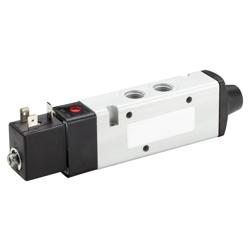 V61 series inline solenoid valve, G1/4, 5/2, solenoid pilot with spring return - Norgren V61B517A-A318J