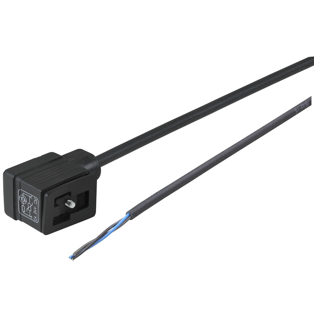 Ventilstecker, Länge 2 m, 3-polig, DIN EN 175301-803 Form B, 24 V AC/DC, mit Anzeige - Norgren NC-DINBA-123MS-2