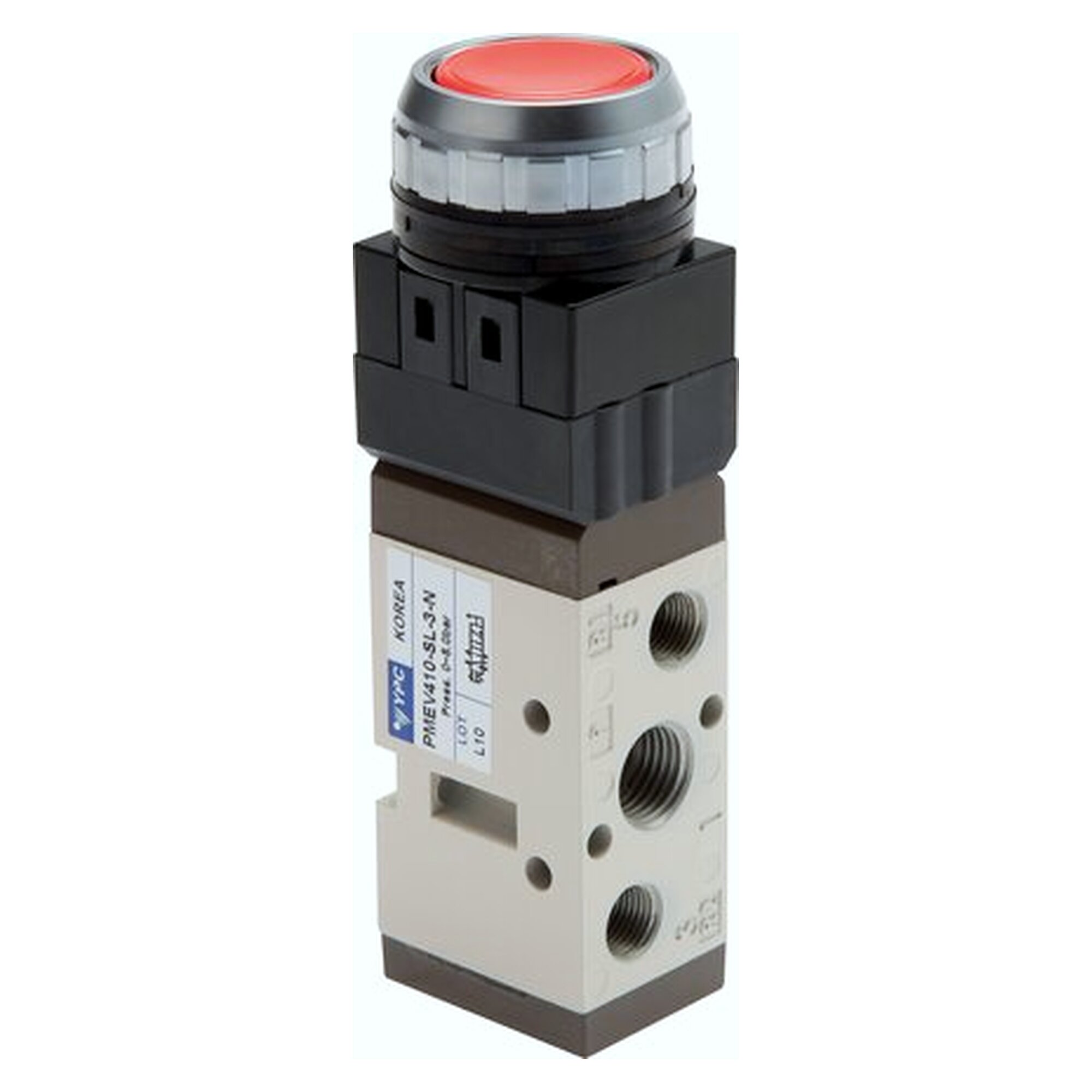 5/2-Wege Ventil, Drucktaster, rot, G 1/4", 980 l/min, 0 bis 8 bar, Abluft G 1/8"