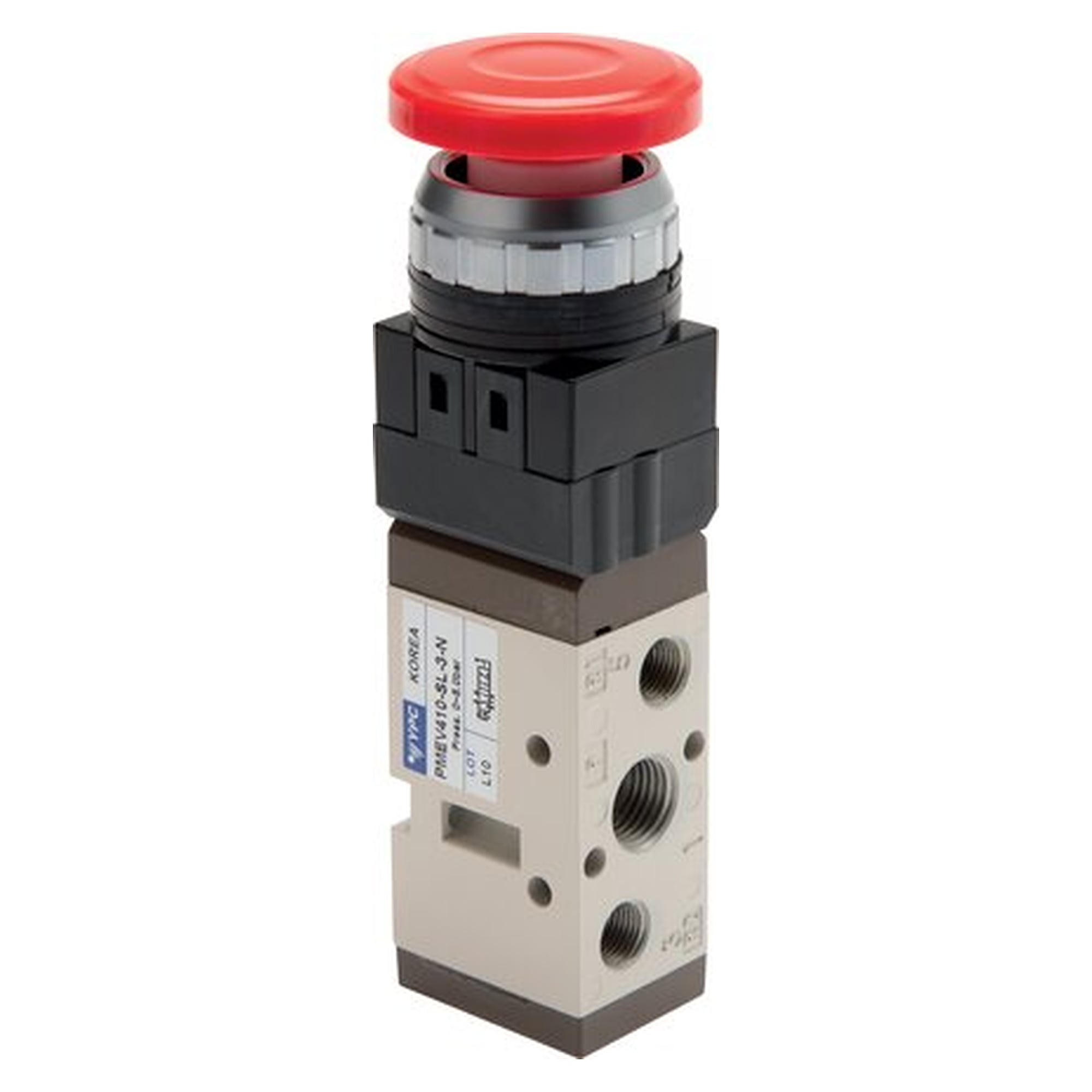 5/2-way valve, Mushroom head button, black, G 1/4", 980 l/min, 0 to 8 bar, exhaust G 1/8"